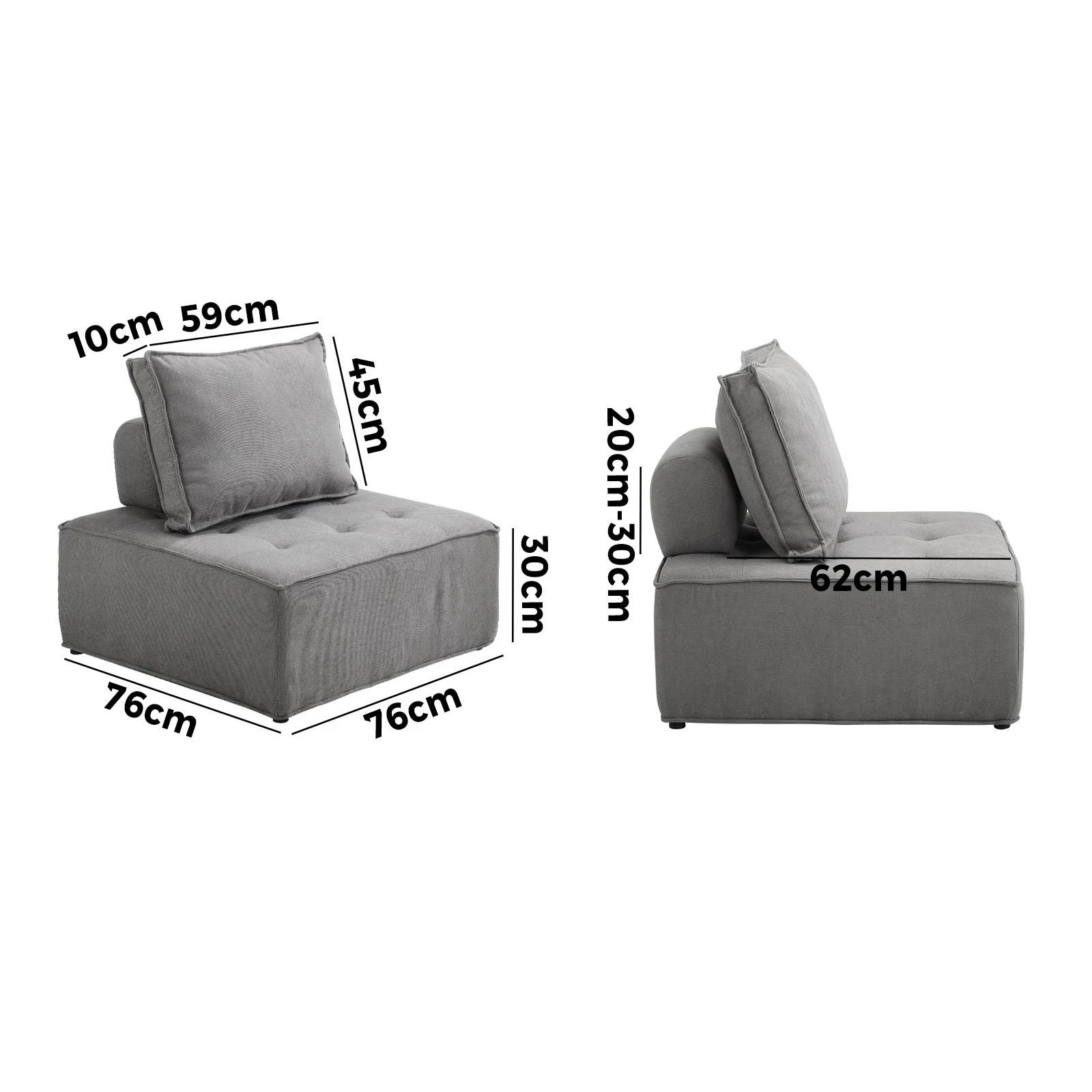 9 Oikiture 1pc Modular Sofa Lounge Chair Armless Tofu Back Linen
 - Grey, 9 of 10