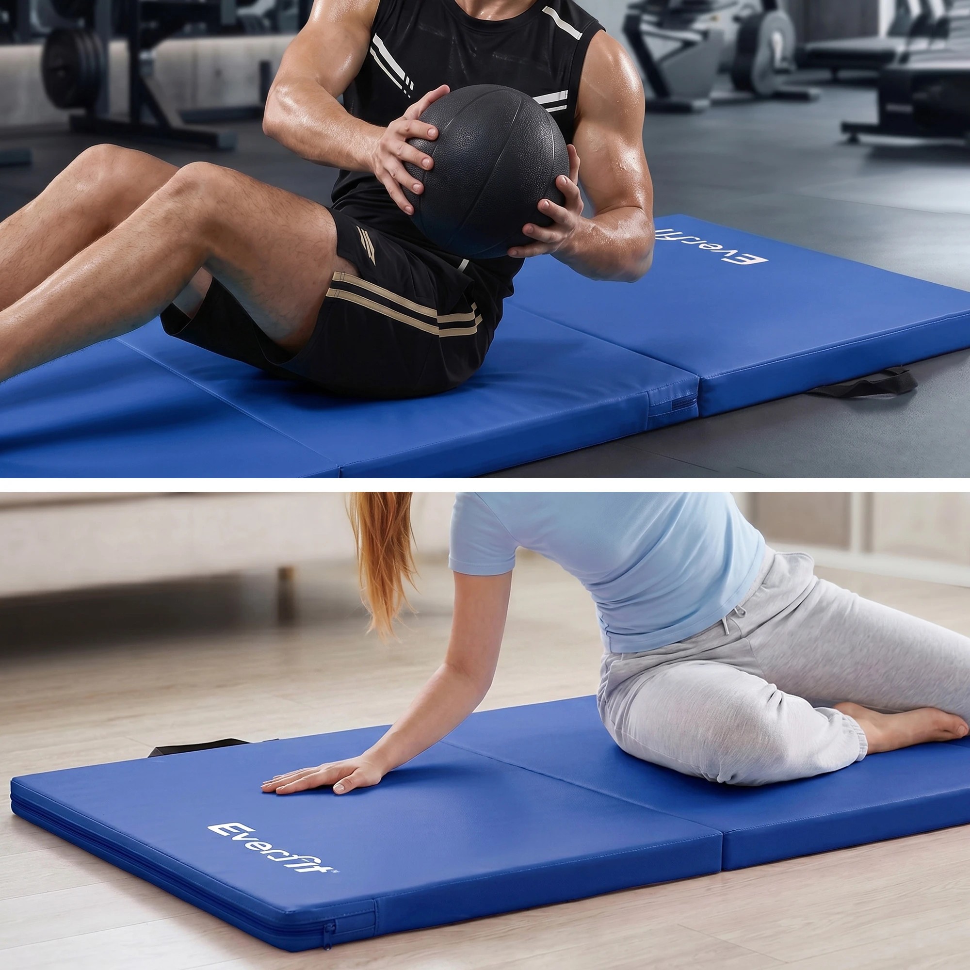 6 Everfit 180x60cm Gymnastics Mats Folding Exercise Floor Mat Portable 3 Fold Tumbling Mat - Blue, 6 of 7