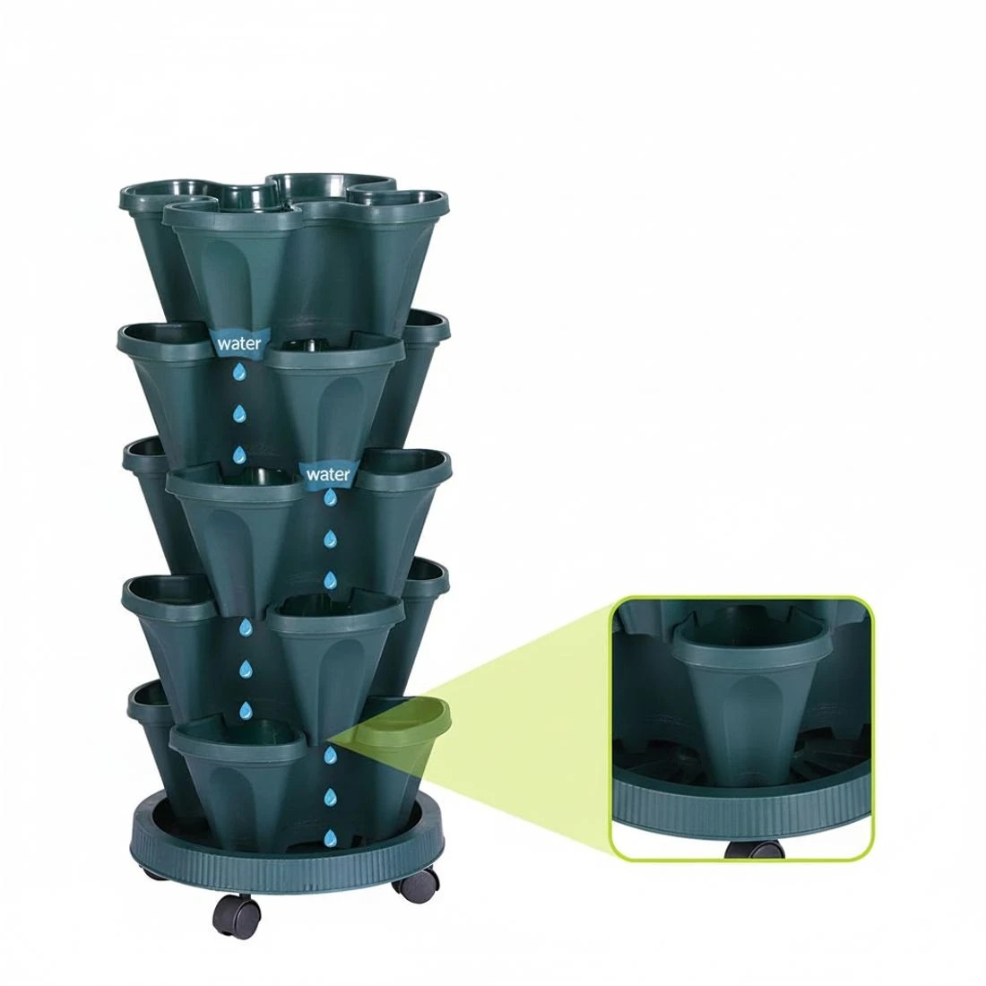 4 Green Fingers Garden Bed 5 Tier Vertical Garden Strawberry Stackable Planters Herbs Petunias - Green, 4 of 7