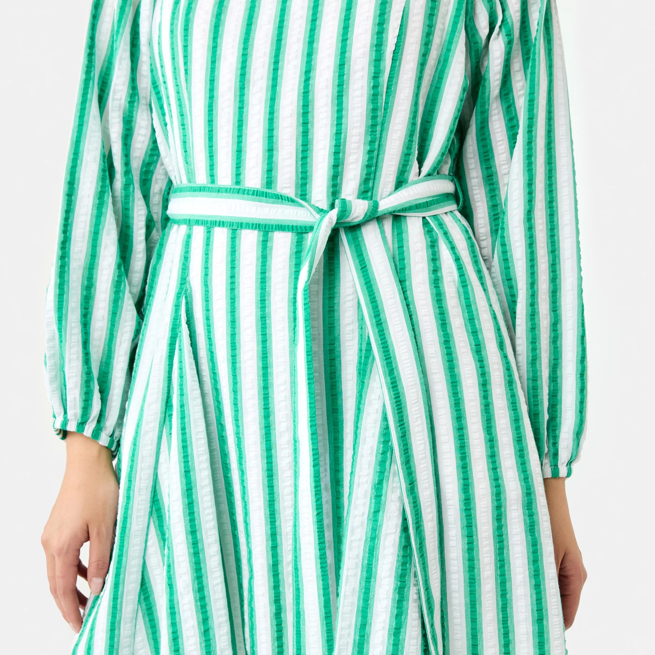 7 Long Balloon Sleeve Crew Neck Mini Dress S Strp Grn, 7 of 9