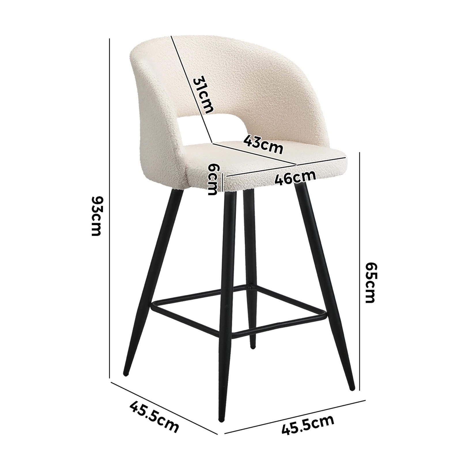 9 Oikiture 4x Bar Stools Kitchen Dining Chair Padded Chair Boucle Sura
 - White, 9 of 9