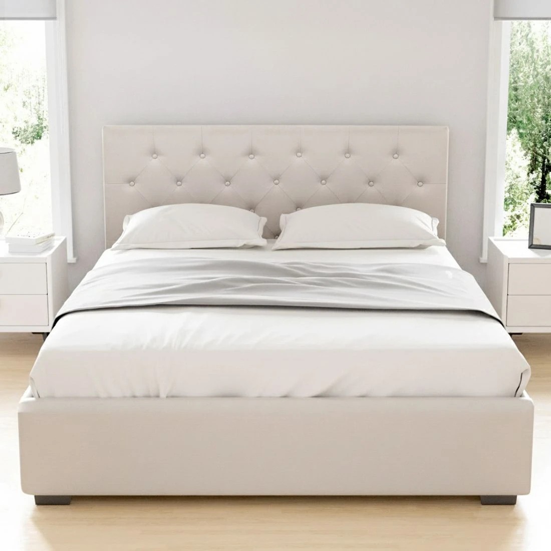 5 Artiss Bed Frame Double Size Gas Lift  VILA - Beige, 5 of 7