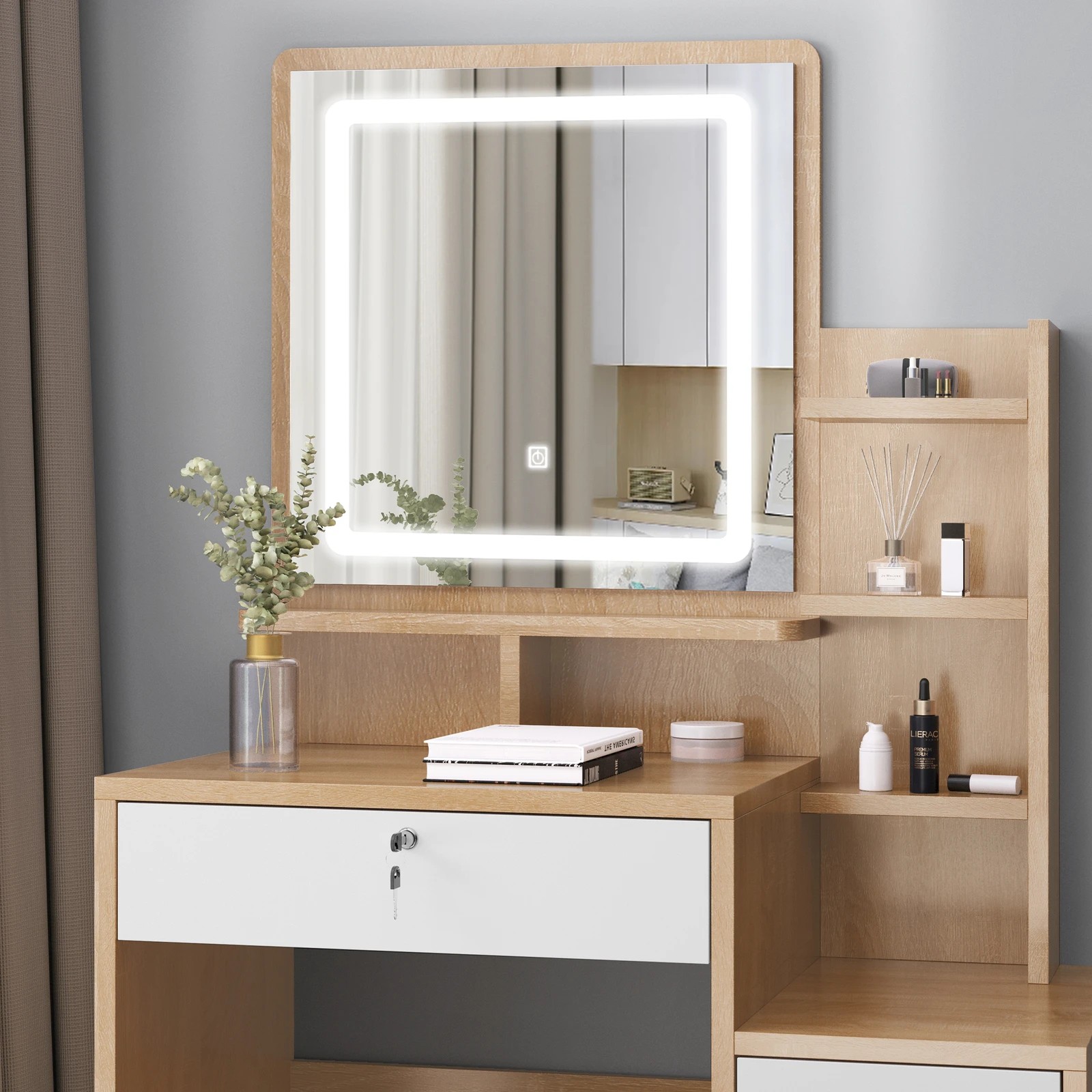 4 Alfordson Dressing Table Stool LED Makeup Mirror Vanity Desk - Natural, 4 of 10