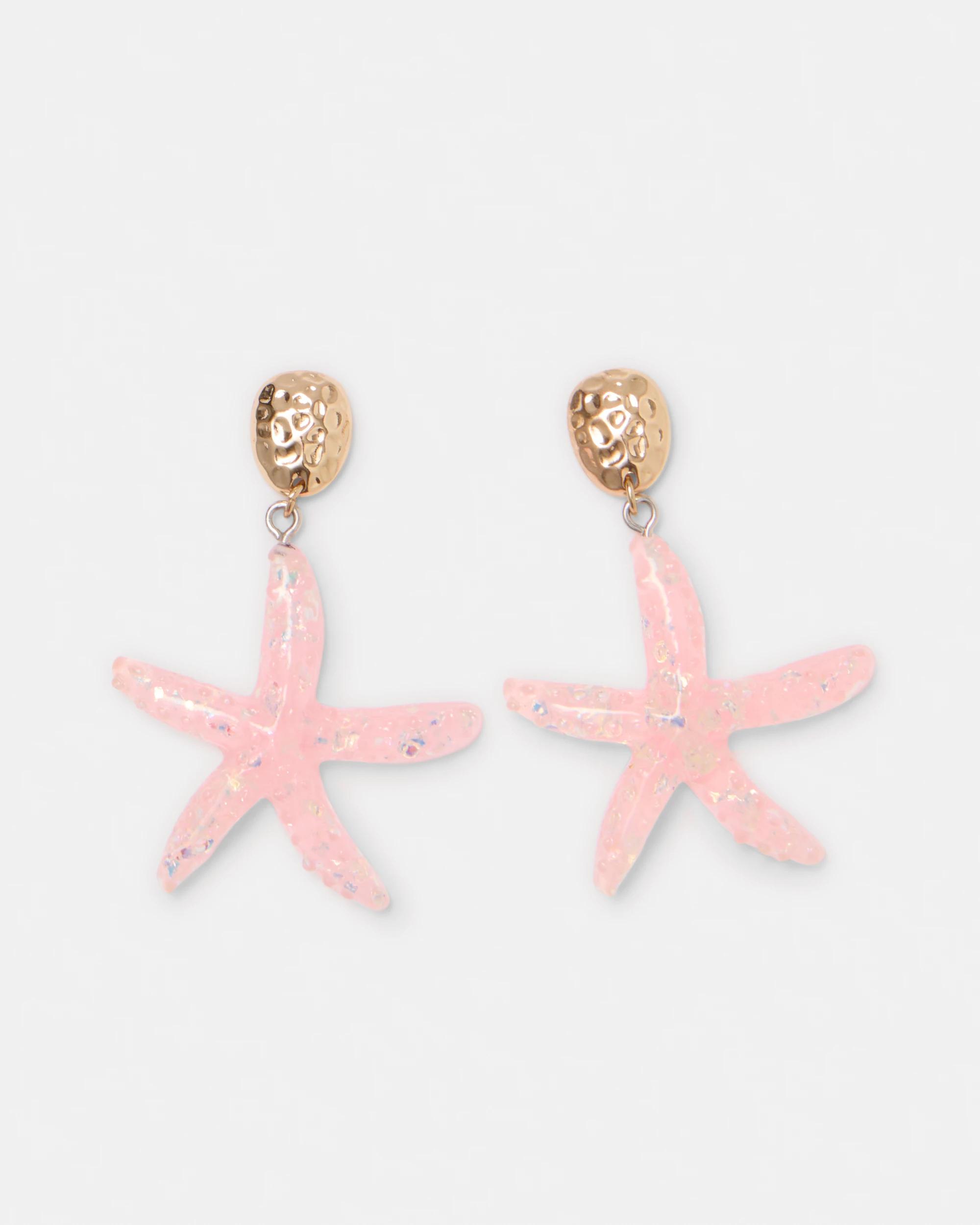 1 Starfish Drop Earrings - Pink and Gold Tone Gold, 1 of 5