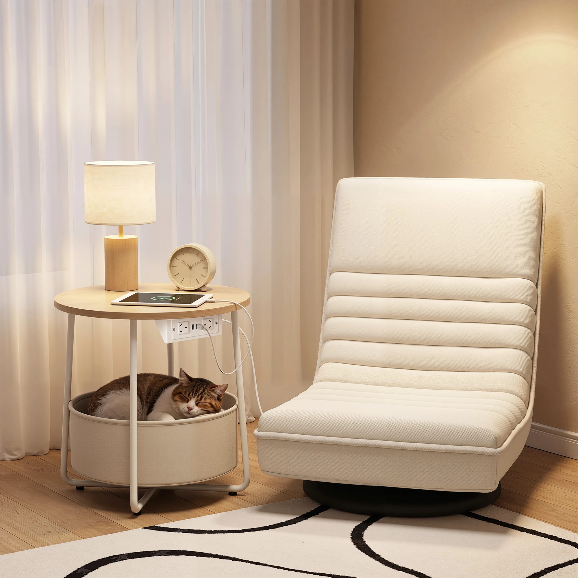 9 Artiss Floor Lounge & Round Coffee Table Side End Table with Charging Station Set - Multi, 9 of 9