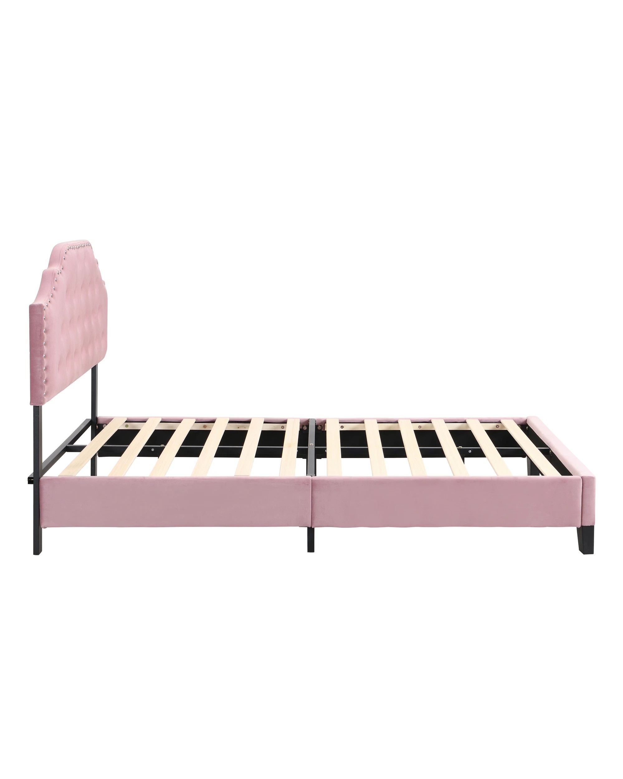 5 IHOMDEC BEF02 Double Velvet Button Tufted Bed Frame - Pink - Pink, 5 of 10