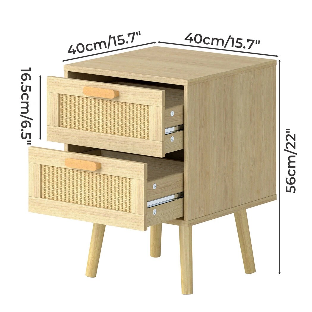 3 Levede Bedside Tables, 2 Hand Made Rattan Decorated Drawers,2 Pack, 3 of 7