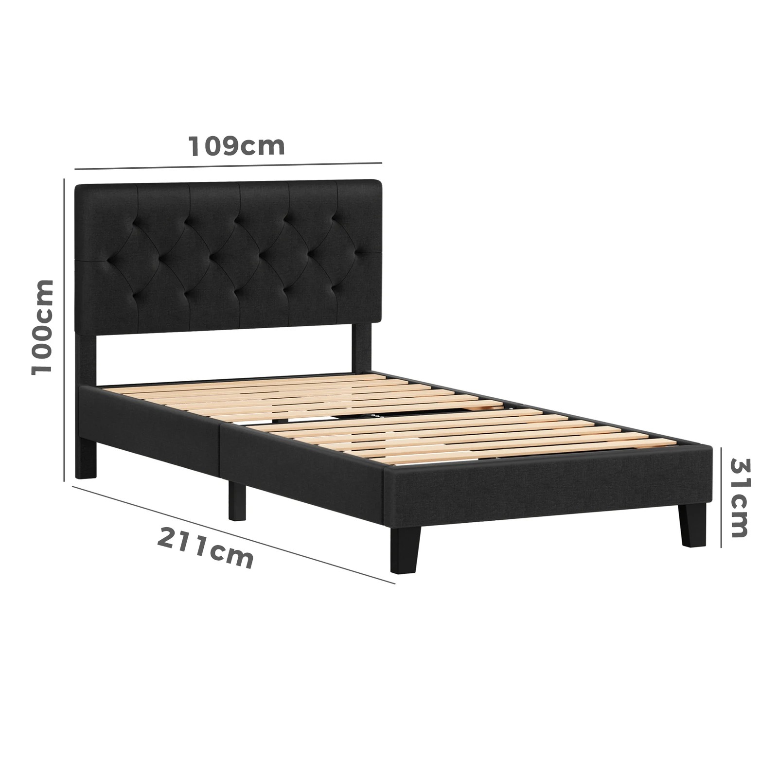 9 Alfordson Bed Frame King Single Tufted Headboard Modern Fabric Meduna - Charcoal, 9 of 9