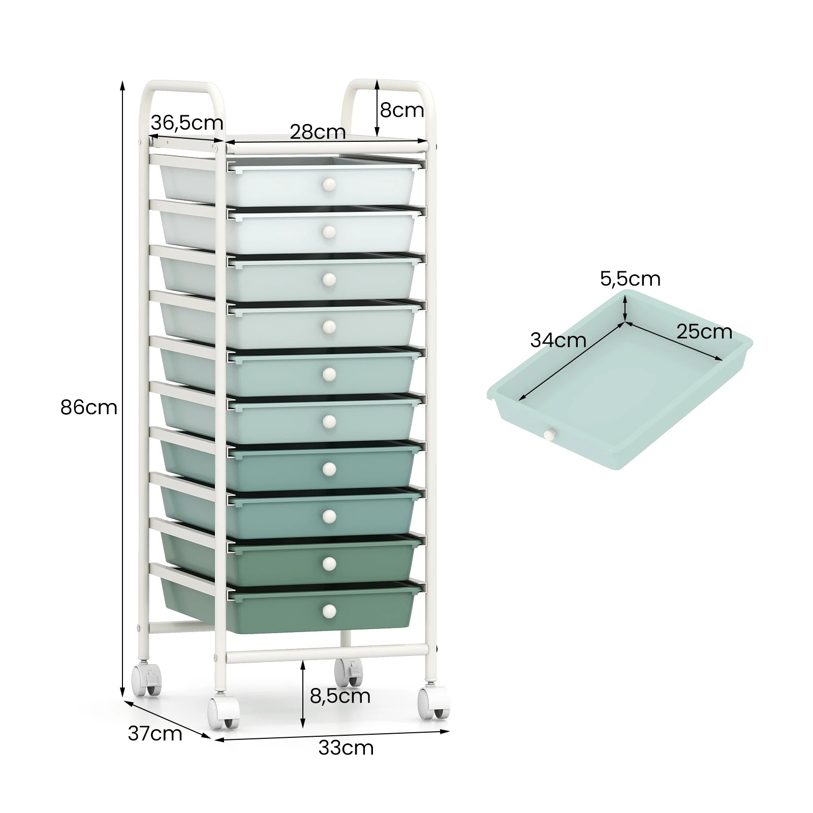 2 Costway 10 Drawers Rolling Storage Cart Mobile Utility Trolley - Green, 2 of 5