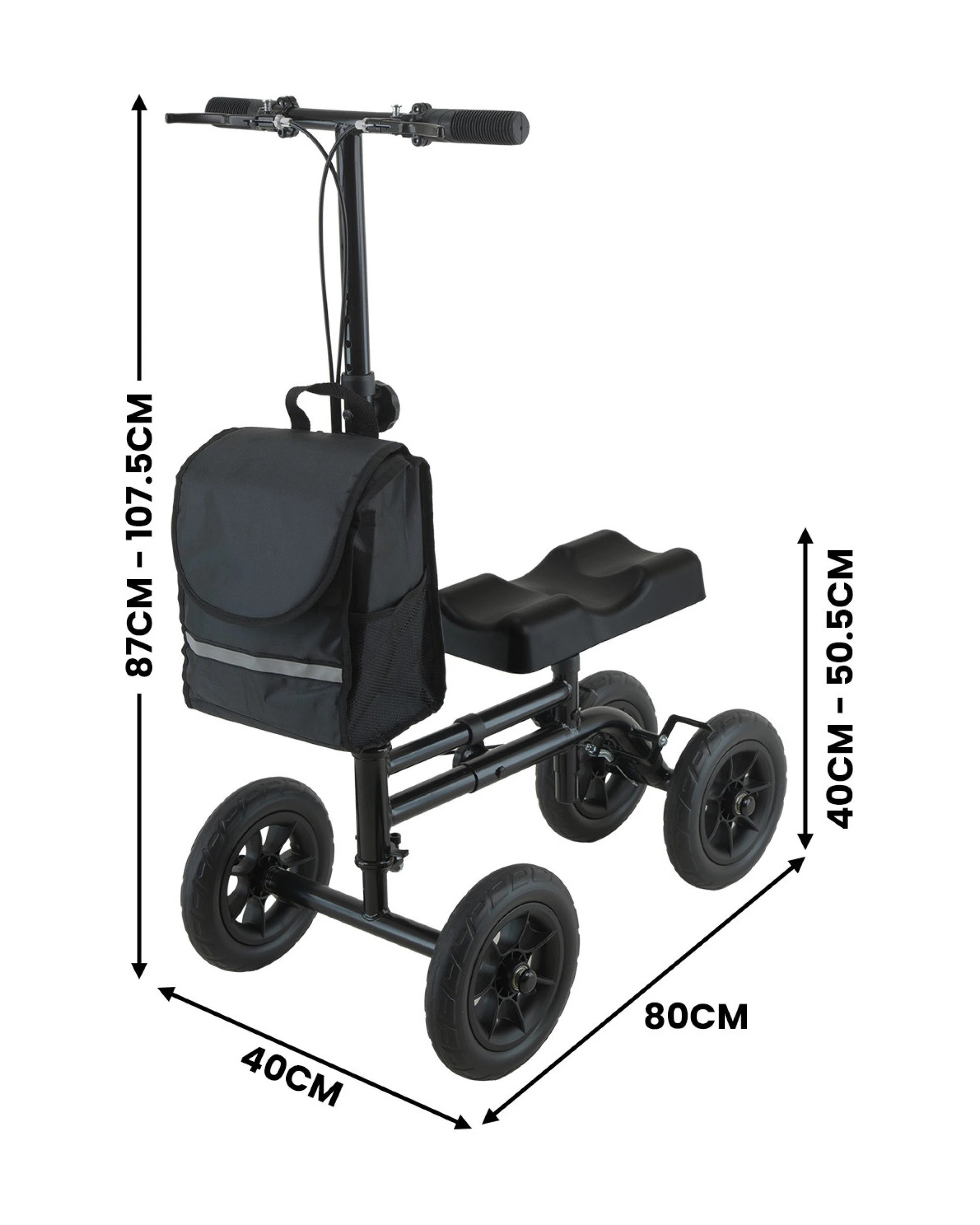 3 Orthonica Foldable Steel Knee Scooter 136kg Capacity, Height-Adjustable Walker - Black, 3 of 9