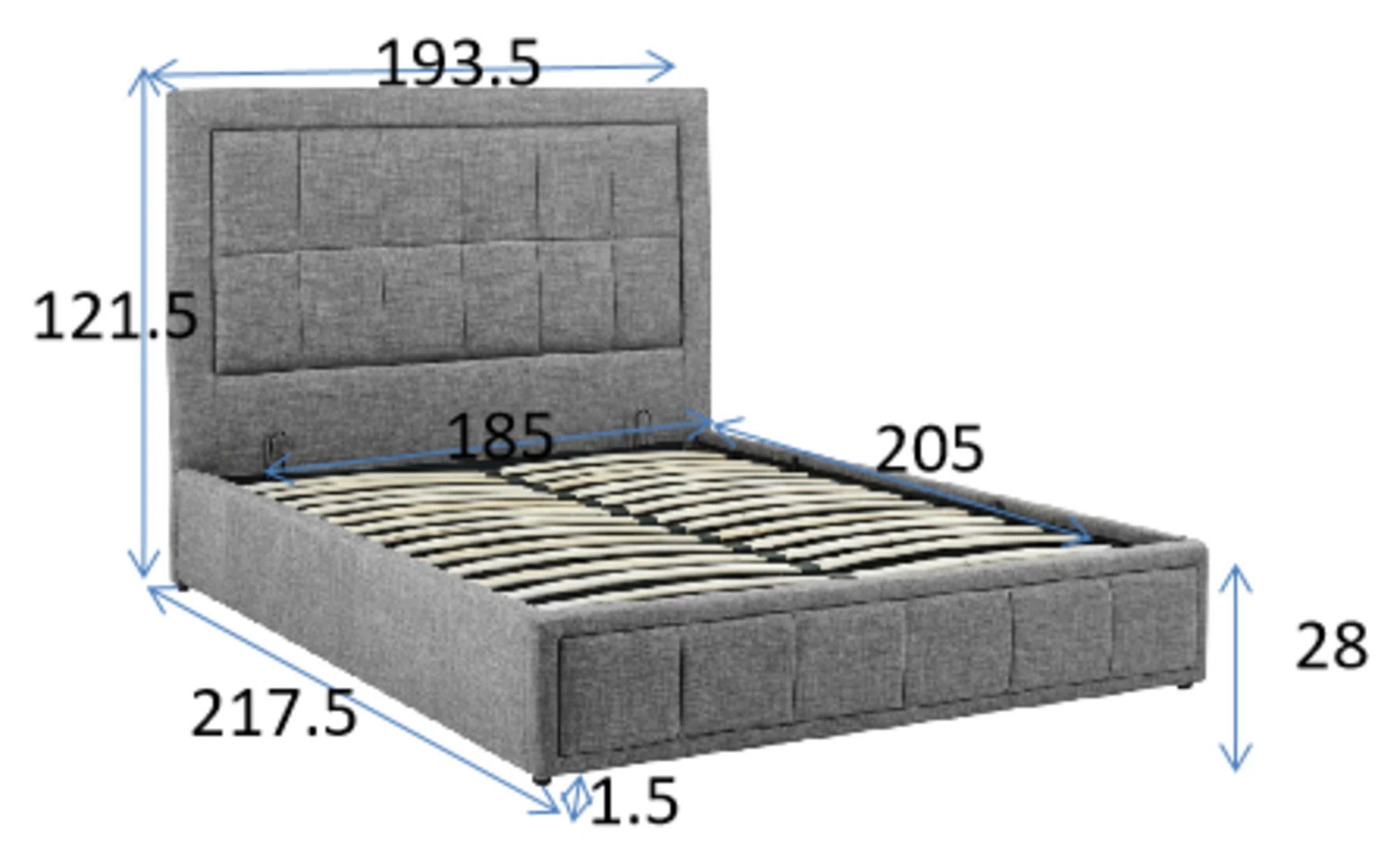 5 Foret Bed Frame King Gas Lift Storage Base Bedroom Furniture Fabric Gray Grey, 5 of 5