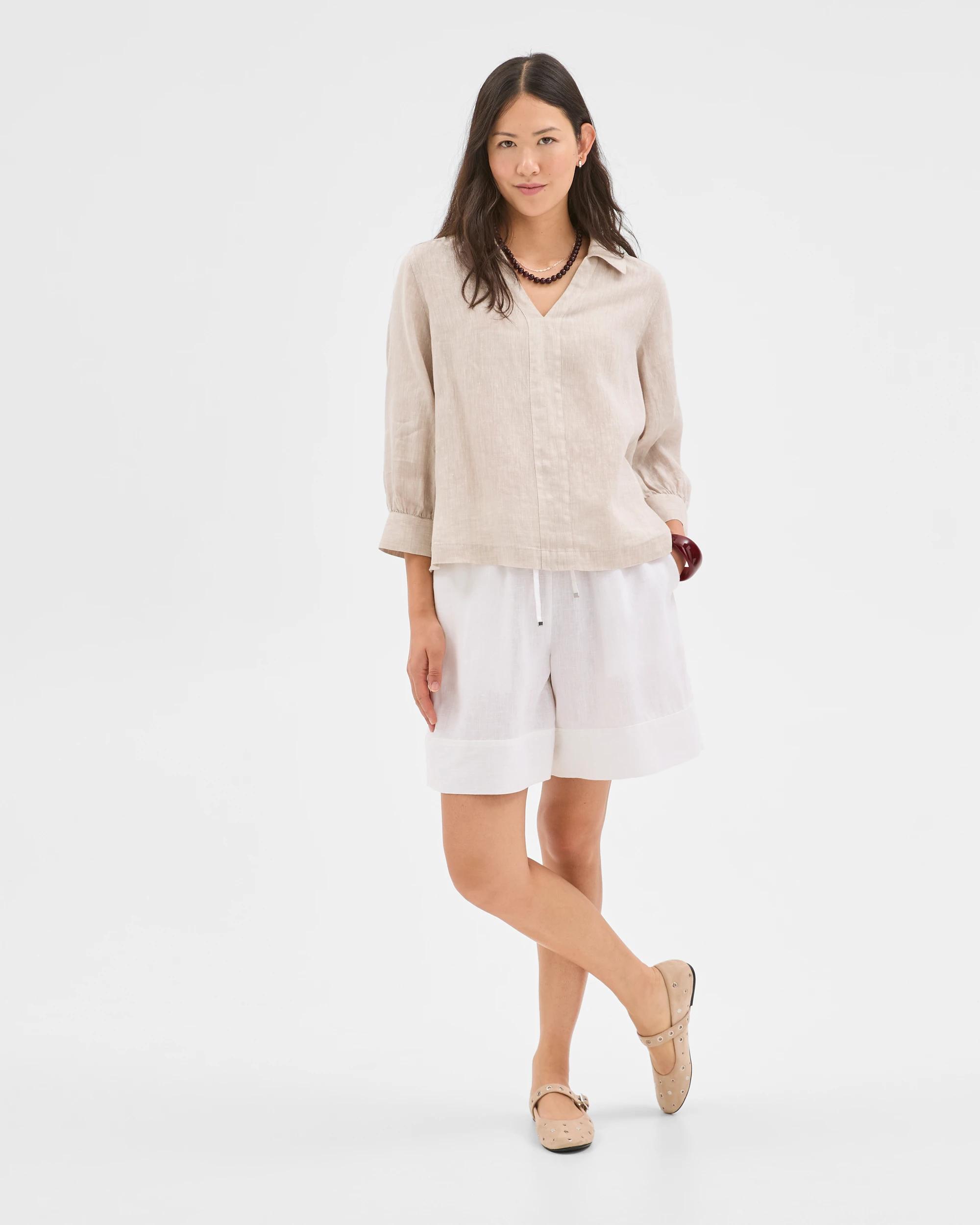 4 Target Woman European Linen Long Sleeve Popover Top FLAX, 4 of 6