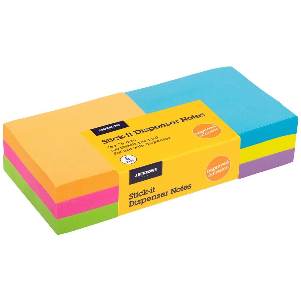 1 J.Burrows Stick-It Dispenser Notes 76x76mm Ultra Asstd 6 Pack, 1 of 3