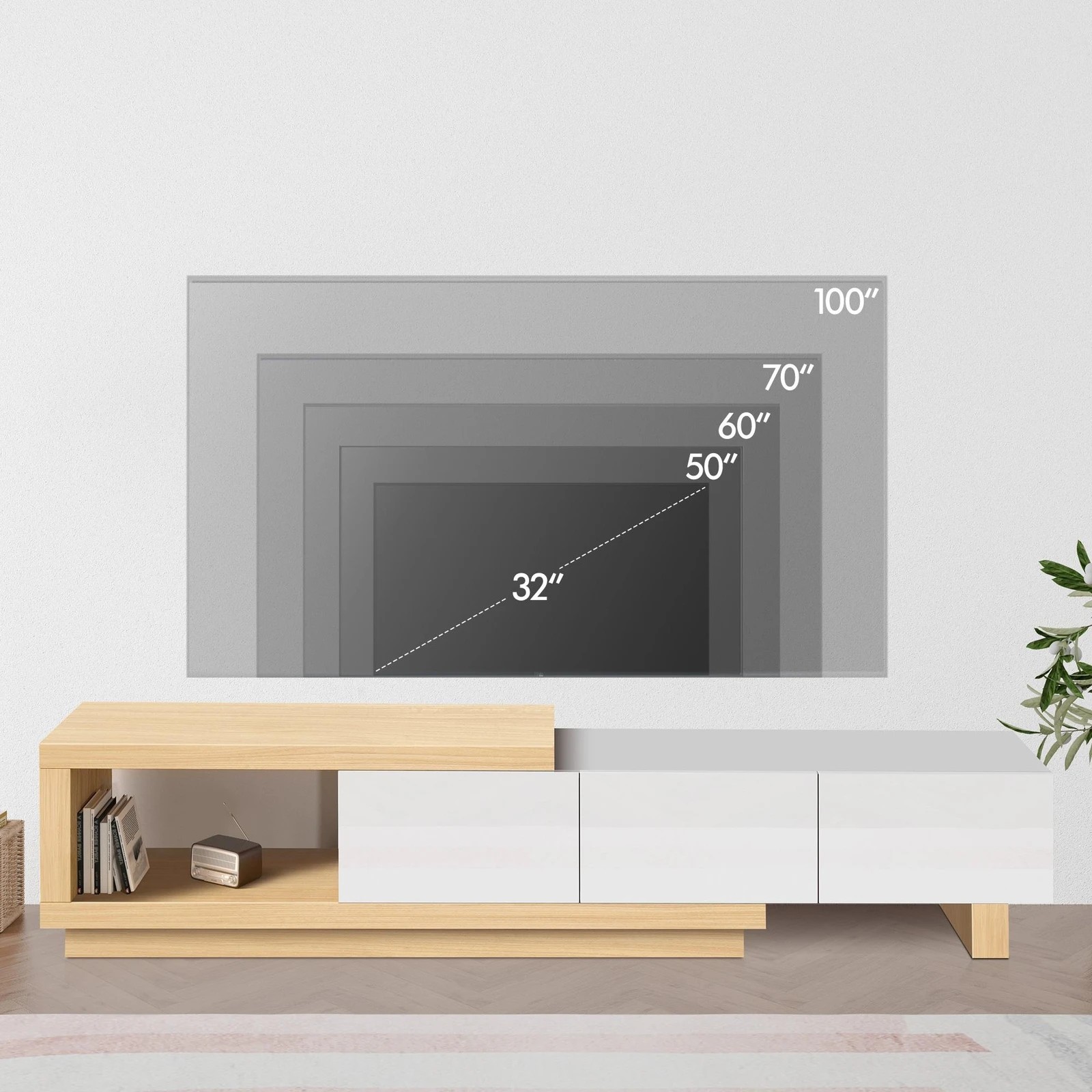 6 Alfordson 190-280cm Extendable Entertainment Unit TV Stand Cabinet Drawer - Wood White, 6 of 10