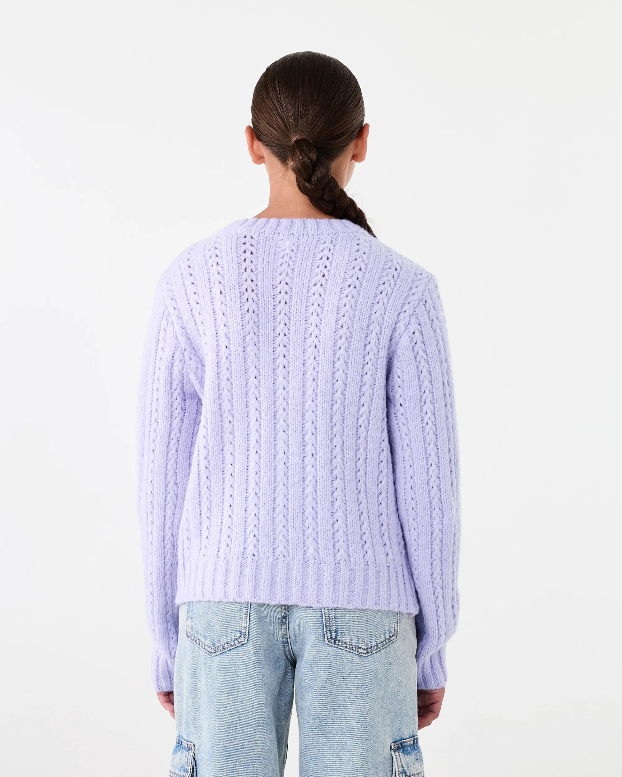 2 Cable Bear Crew Knit Sweatshirt Prple Bear, 2 of 7