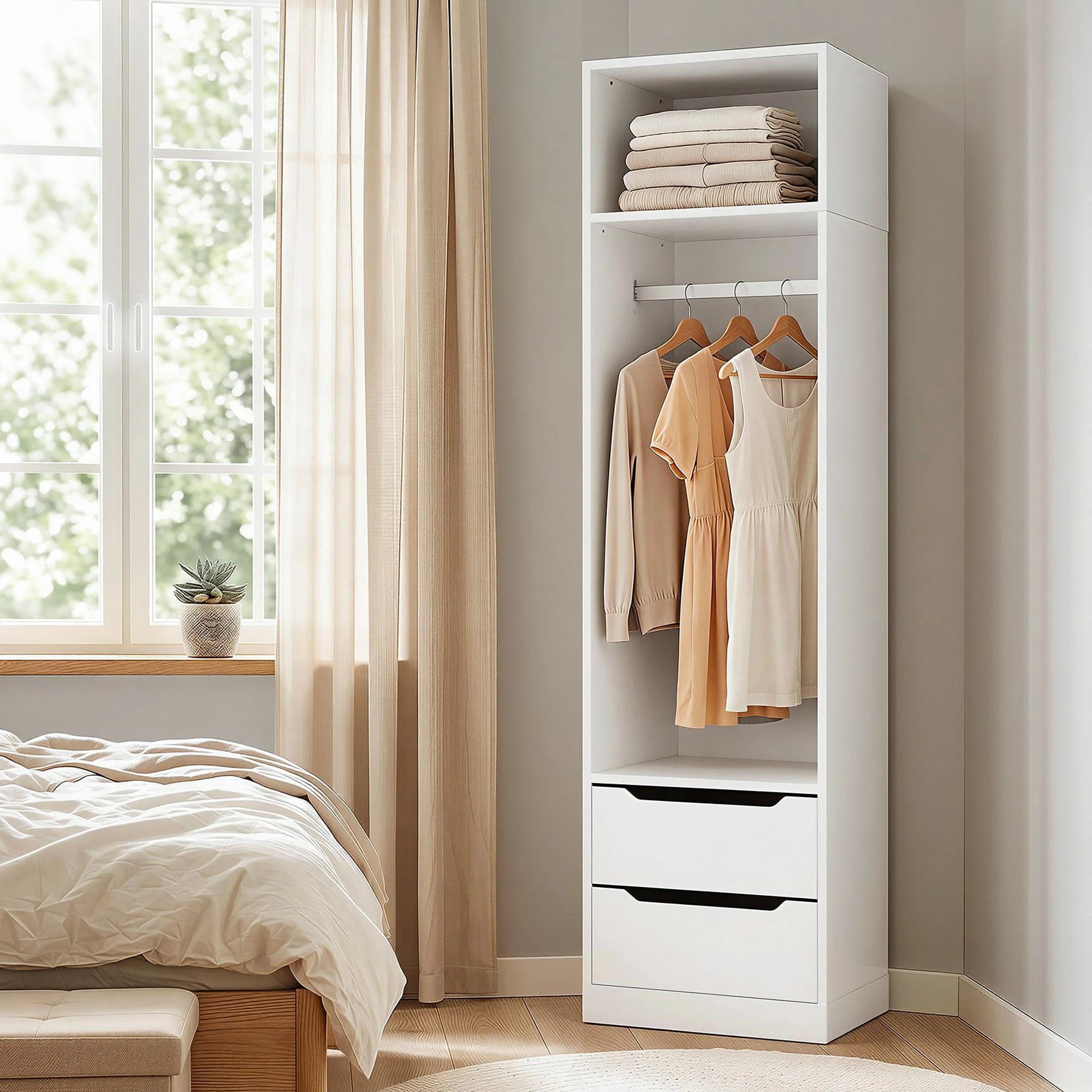 7 Artiss Wardrobe Clothes Closet Storage Organizer 2 Drawers 1 Detachable Hanging Rod - White, 7 of 8