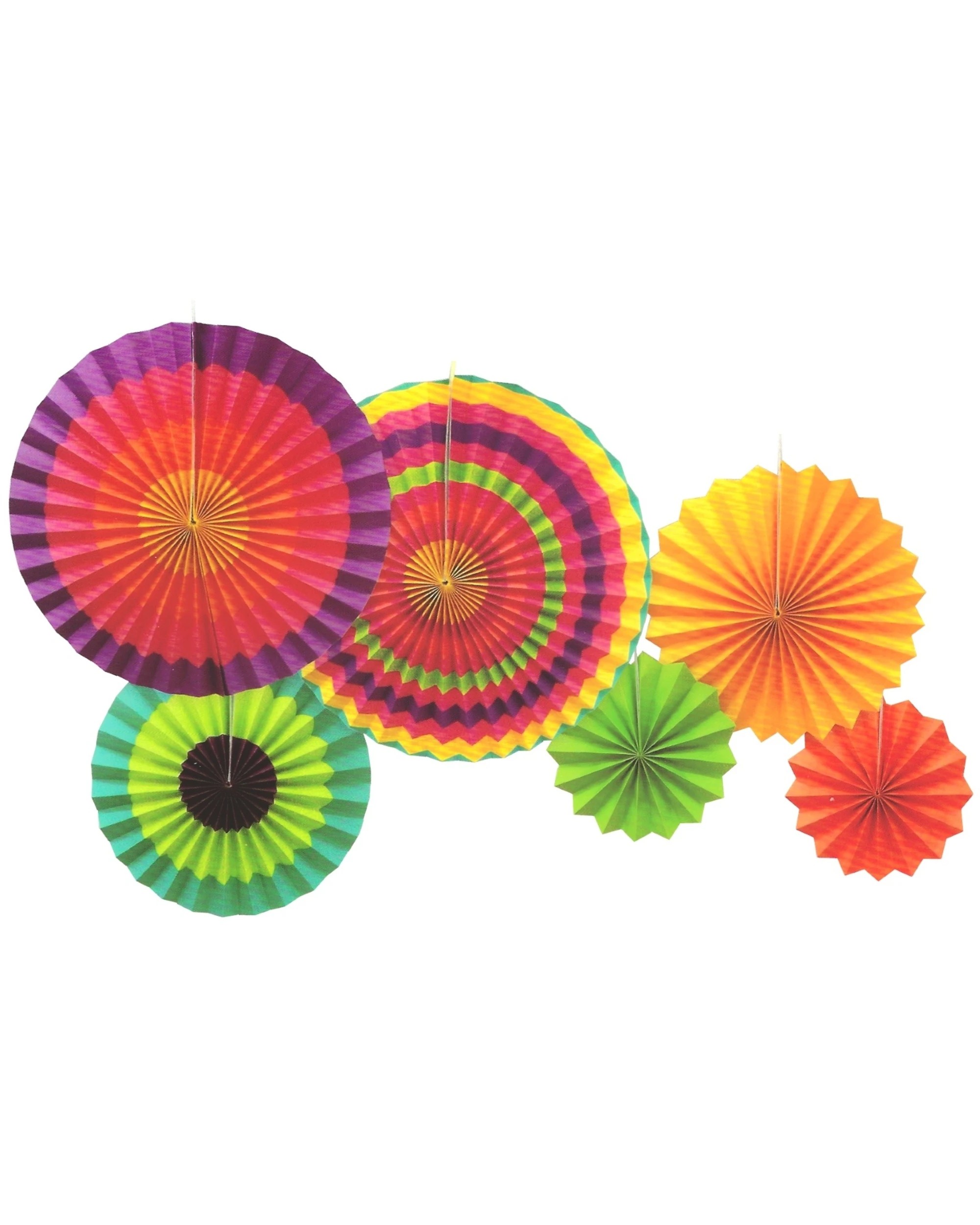 1 Partyrama Fiesta Multi Coloured Paper Fans Pack of 6, 1 of 1