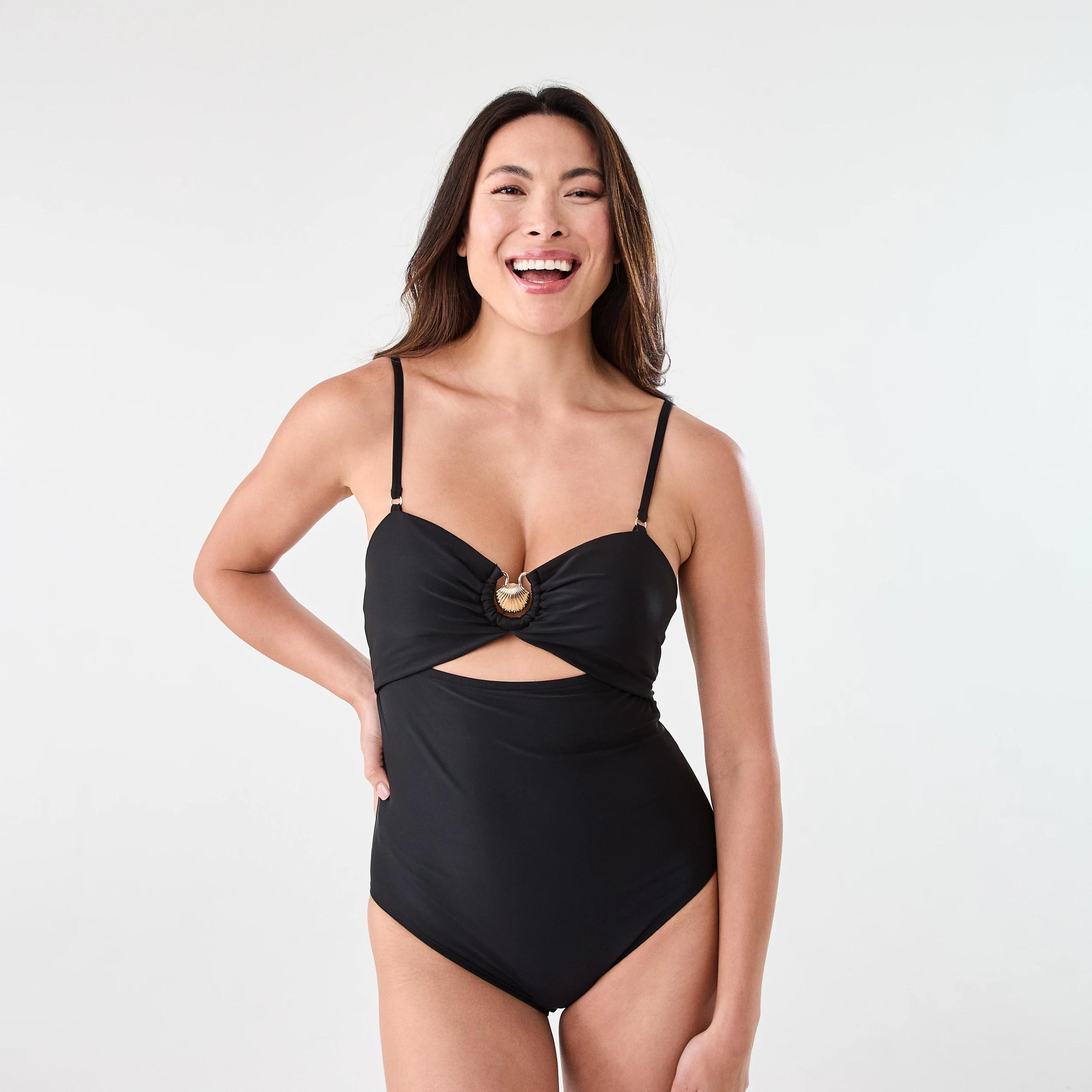 1 Trim Cut Out One Piece Swimsuit BLACK, 1 of 6