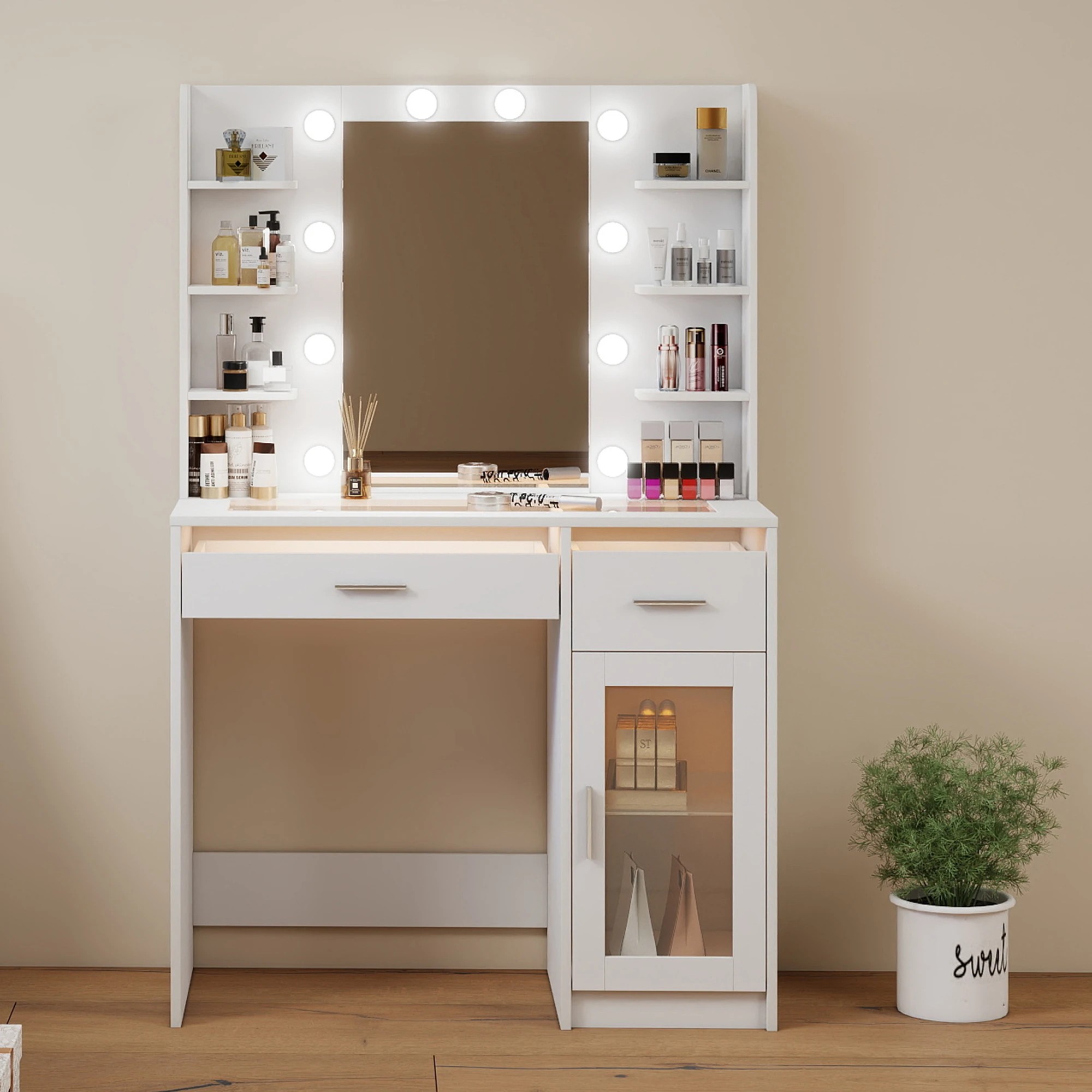 8 Levede Dressing Table  with Mirror and Lights - White, 8 of 10