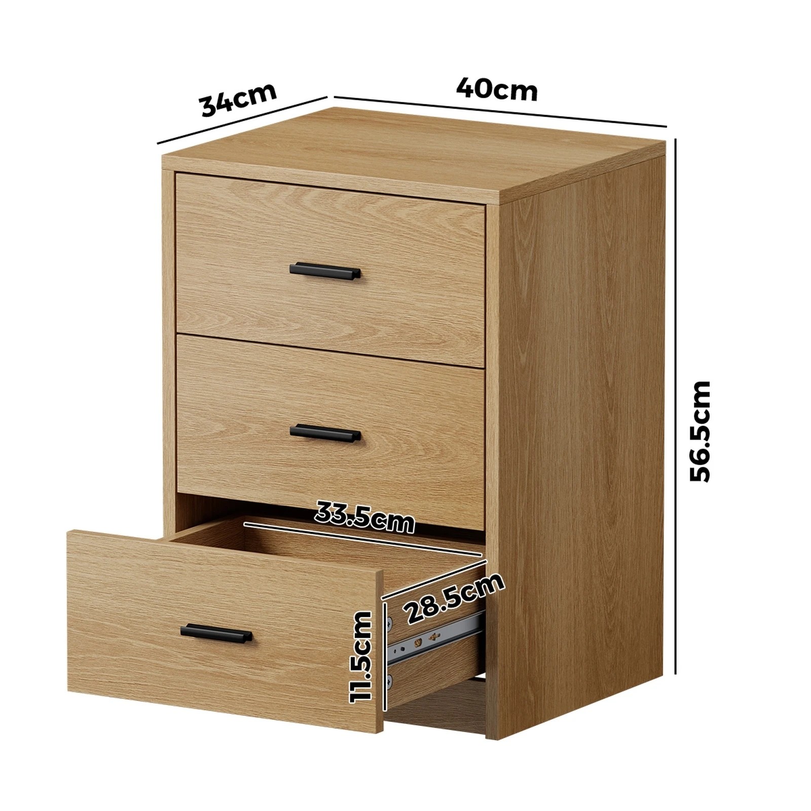 2 Oikiture 2x Bedside Table 3 Drawers Nightstand Bedroom Storage Side End - Natural, 2 of 9