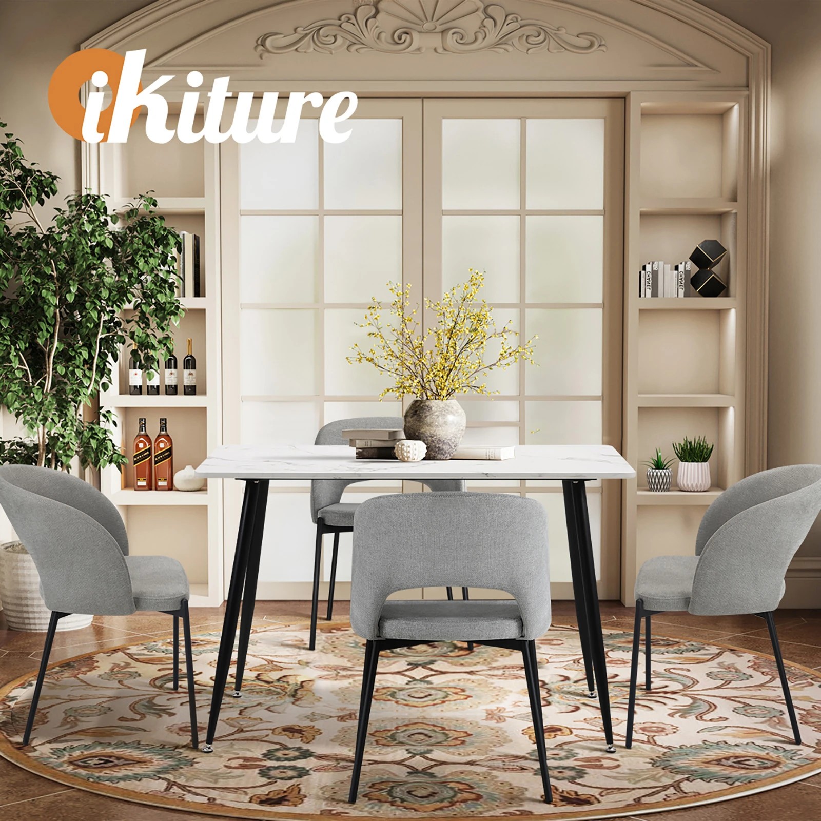 6 Oikiture 120cm Rectangle Dining Table With 4pcs Fabric Dining Chairs
 - Multi, 6 of 10