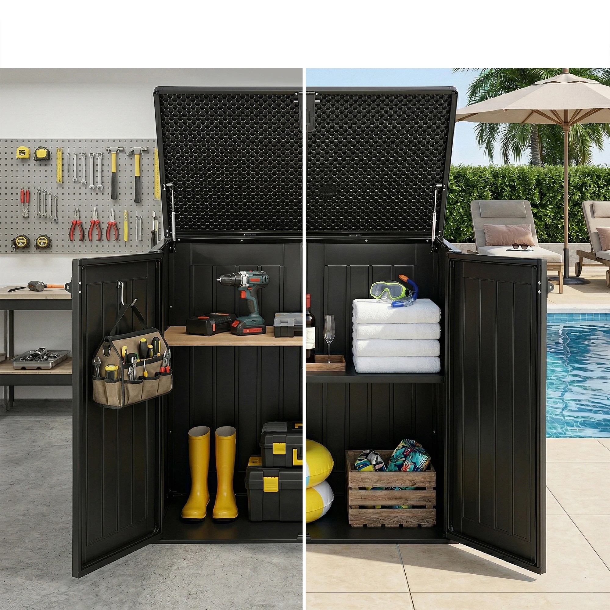 7 Gardeon Outdoor Storage Box 775L Container Lockable Cabinet Tool Organizer Shed - Black, 7 of 8