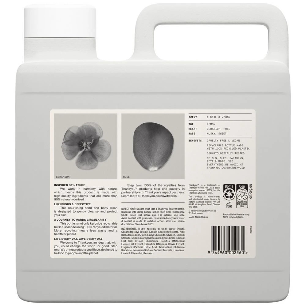 2 Thankyou Hand & Body Wash Geranium, Rose & Wood Refill 3L, 2 of 2