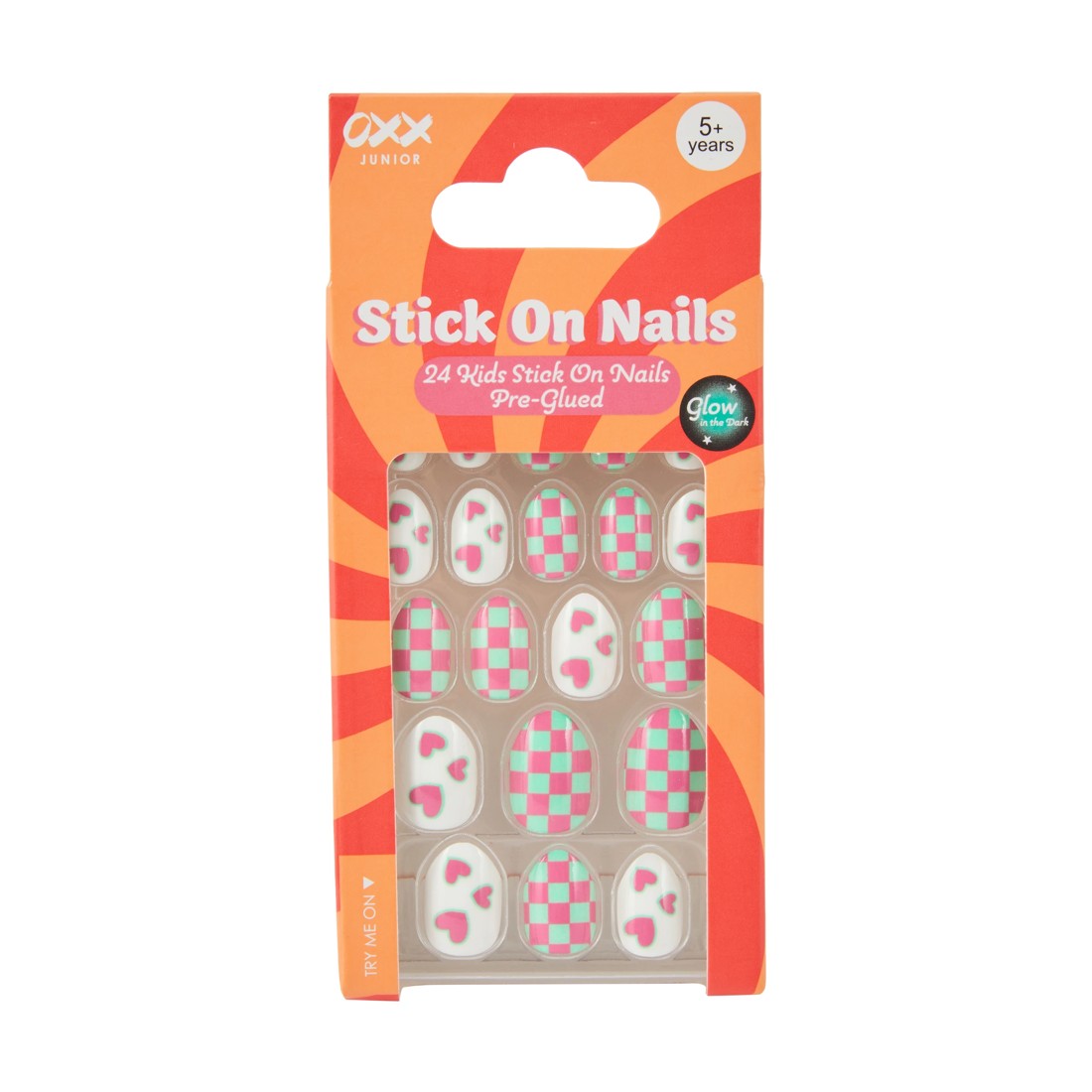 1 OXX Junior 24 Pack Pre-Glued Stick On Nails - Almond Shape, Glow in the Dark, 1 of 4
