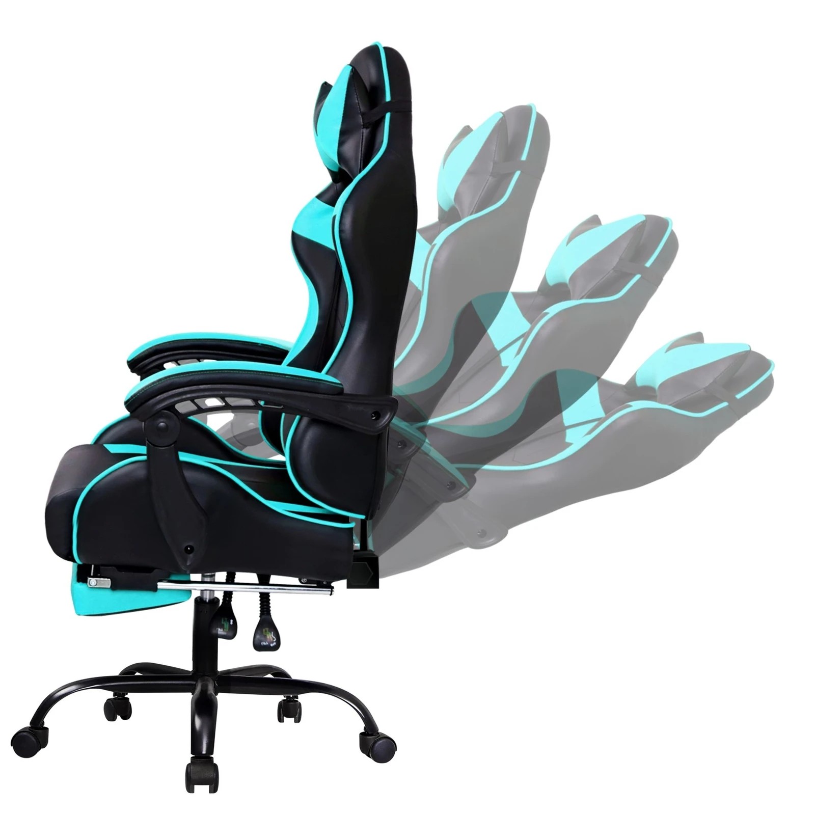 4 Alfordson Gaming Chair Office Executive Racing Footrest Seat PU Leather - Cyan, 4 of 10