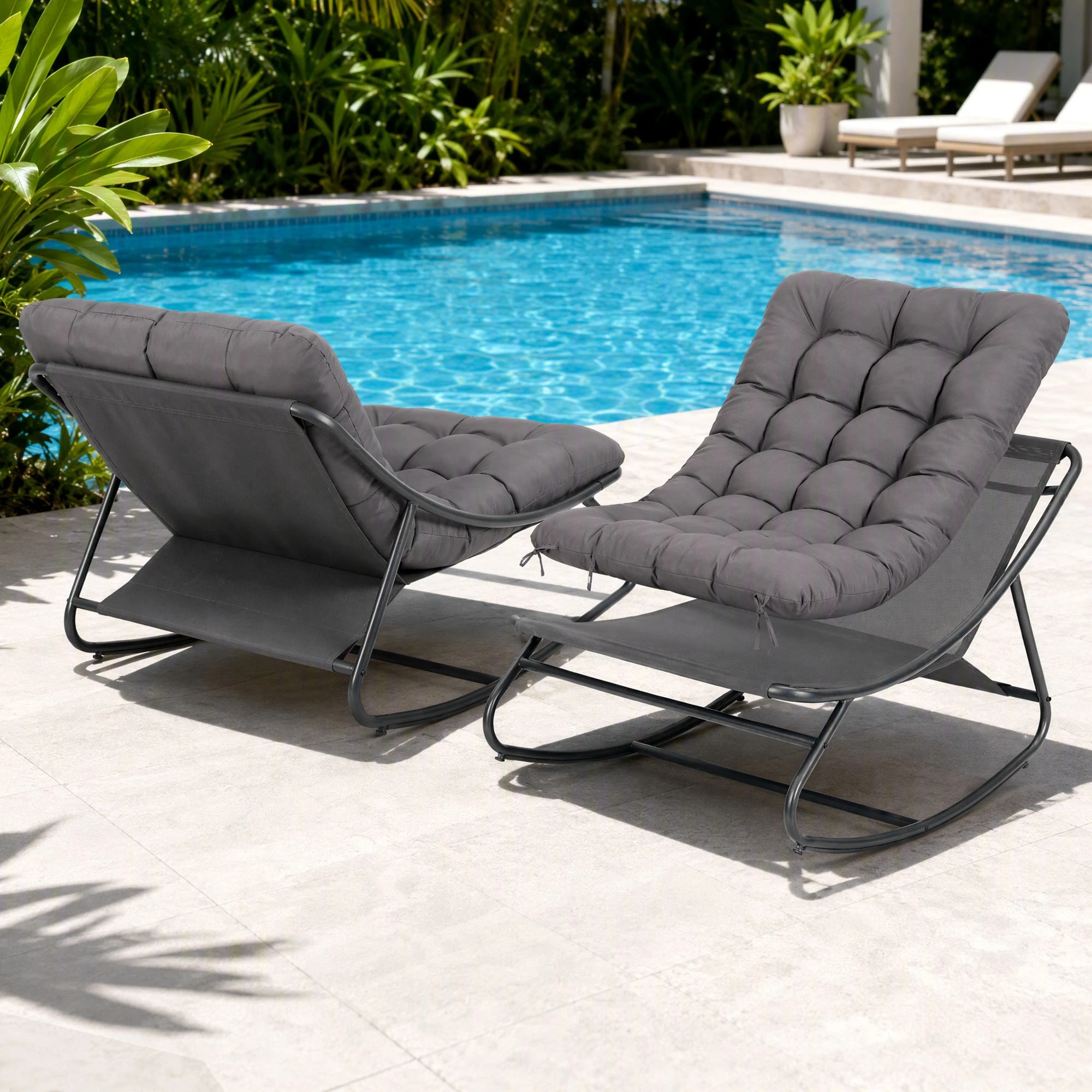 5 Gardeon Rocking Chair with Footrest Mesh Seat Cushion Outdoor Chairs- Grey, 5 of 8