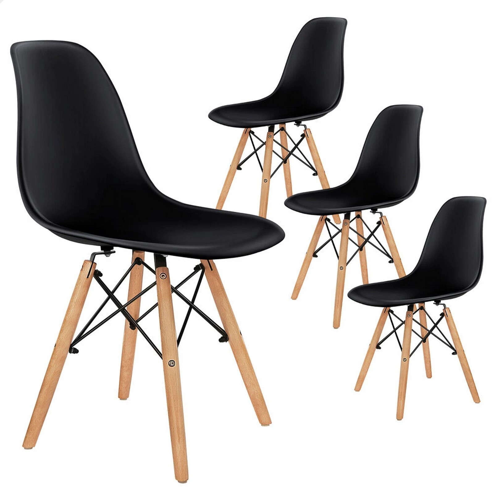 1 Alfordson 4x Dining Chairs Retro Steel Kitchen Lounge Cafe Solid Wood - Black, 1 of 10