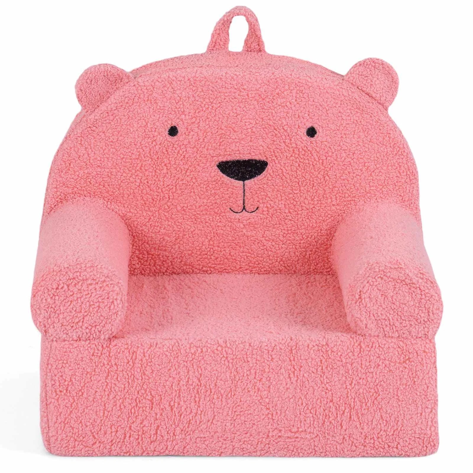 1 Costway Little Bear Sofa Foam Couch Cute Reading Chair Teddy Fleece Fabric - Pink, 1 of 2