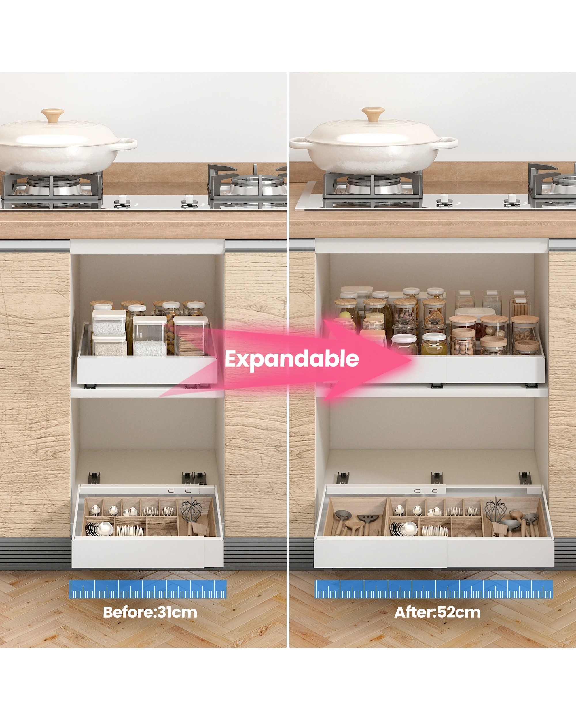 9 Advwin Extendable Cabinet Organizer With Pull Out 3 Slide Rails
 - White, 9 of 10