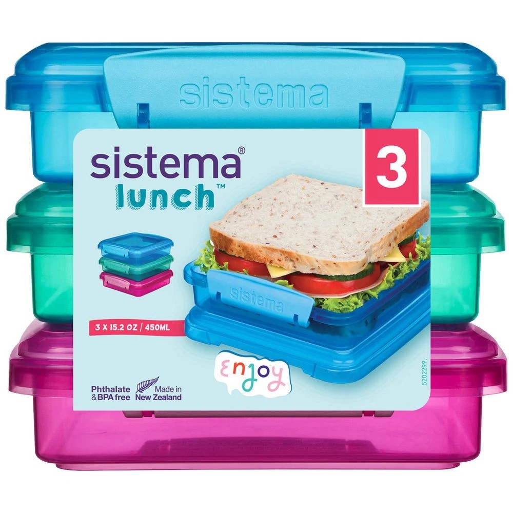 1 Sistema Sandwich Box To Go 450mL 3Pk Pink/Blue/Teal, 1 of 3