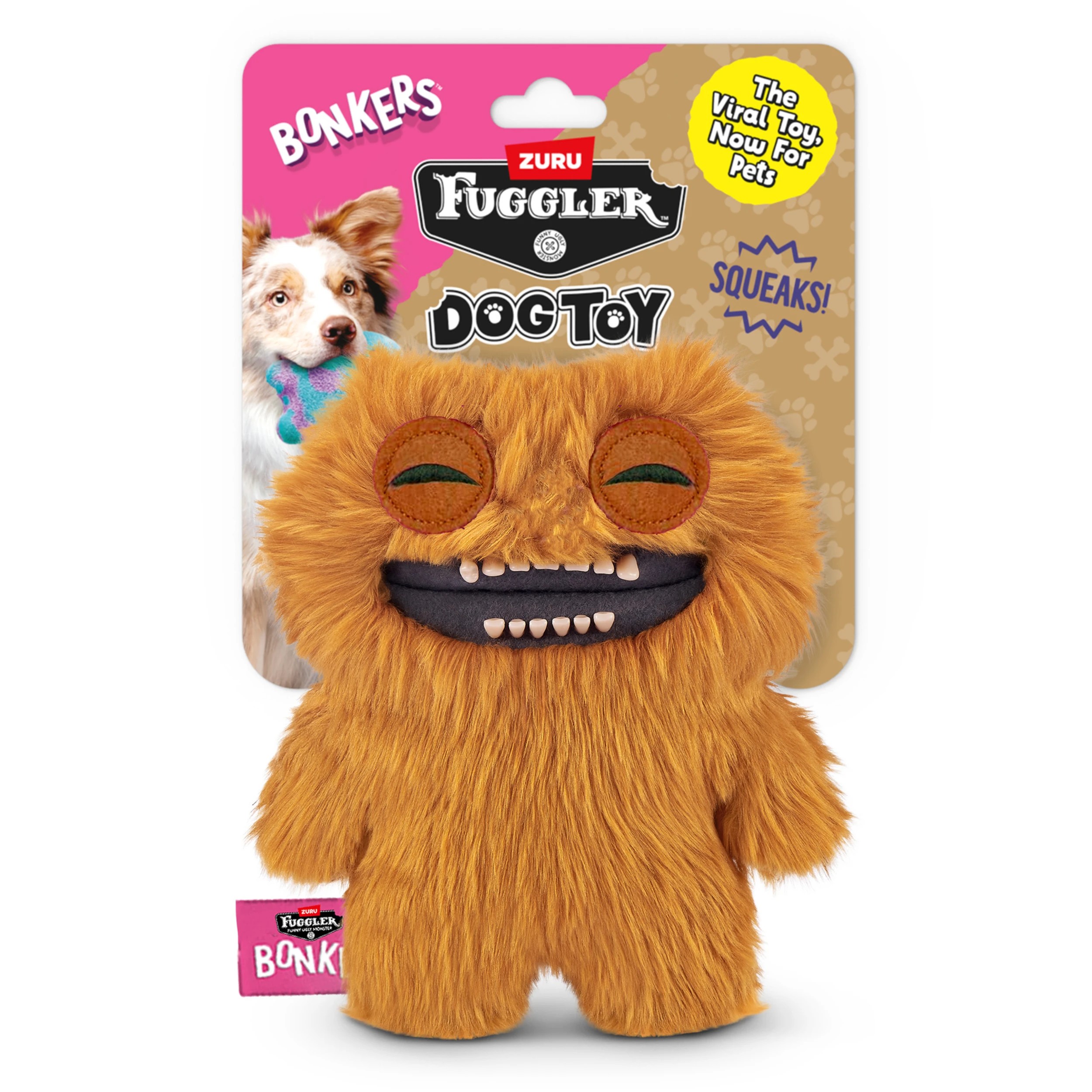 1 20cm BONKERS ZURU Fuggler Count Underoo Mcgoo Squeaky and Plush Dog Toy, 1 of 5