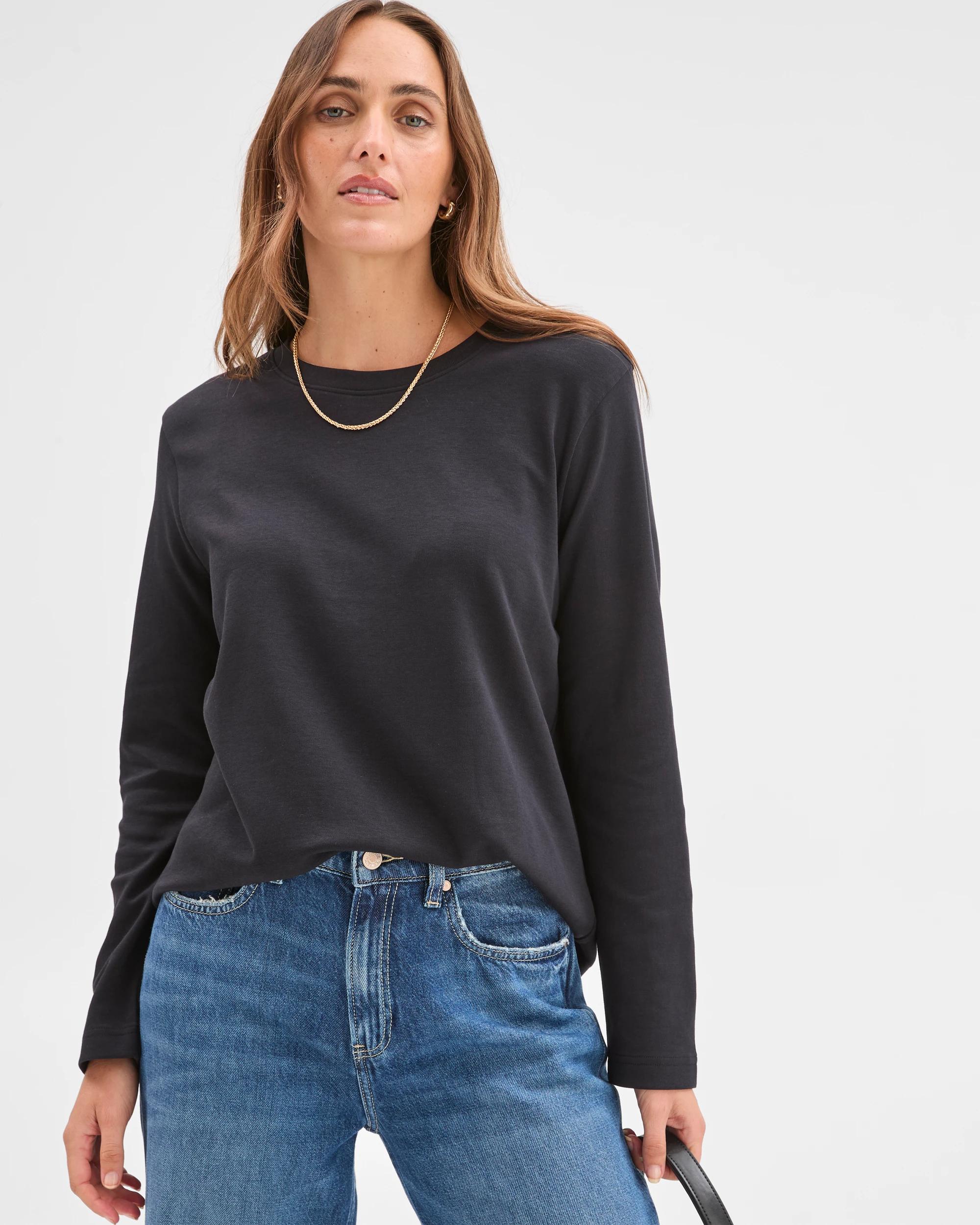 5 Target Woman Australian Cotton Classic Long Sleeve Crew Neck T-Shirt BLACK, 5 of 5