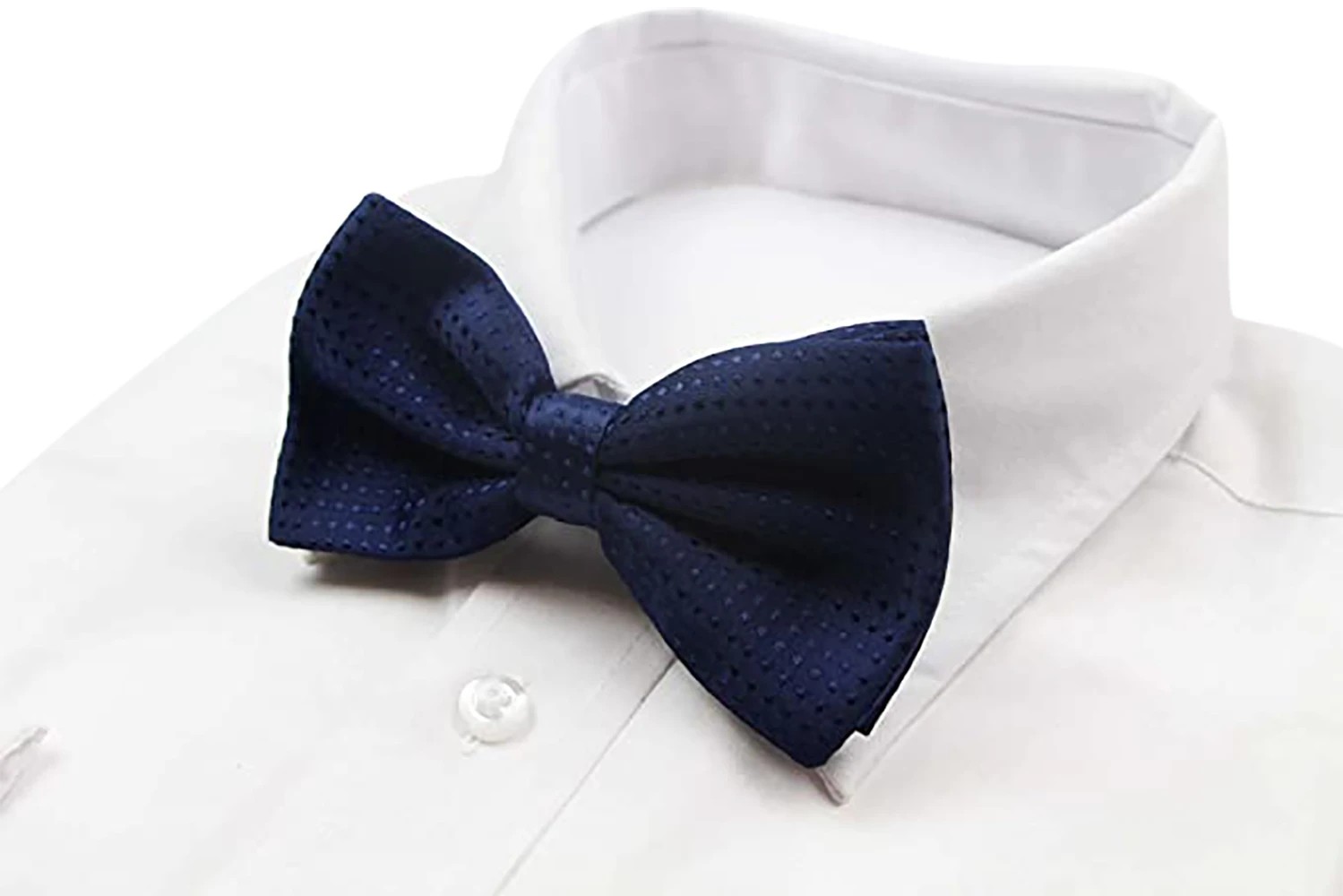 5 Zasel Mens Navy Polka Dot Patterned Bow Tie - Blue, 5 of 5