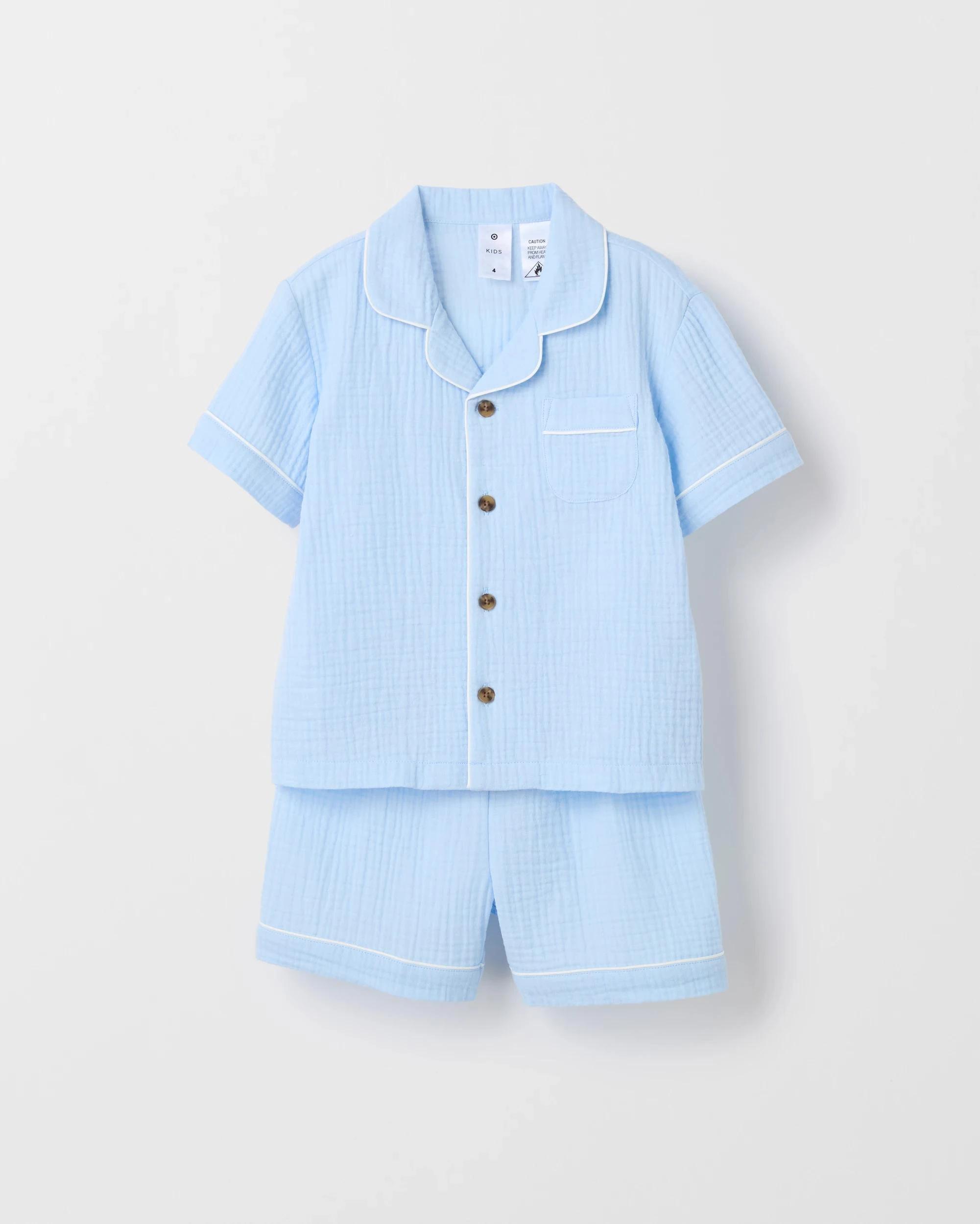 1 Target Kids Australian Cotton Younger Boys Double Cloth Pyjama Set LT BLUE, 1 of 3