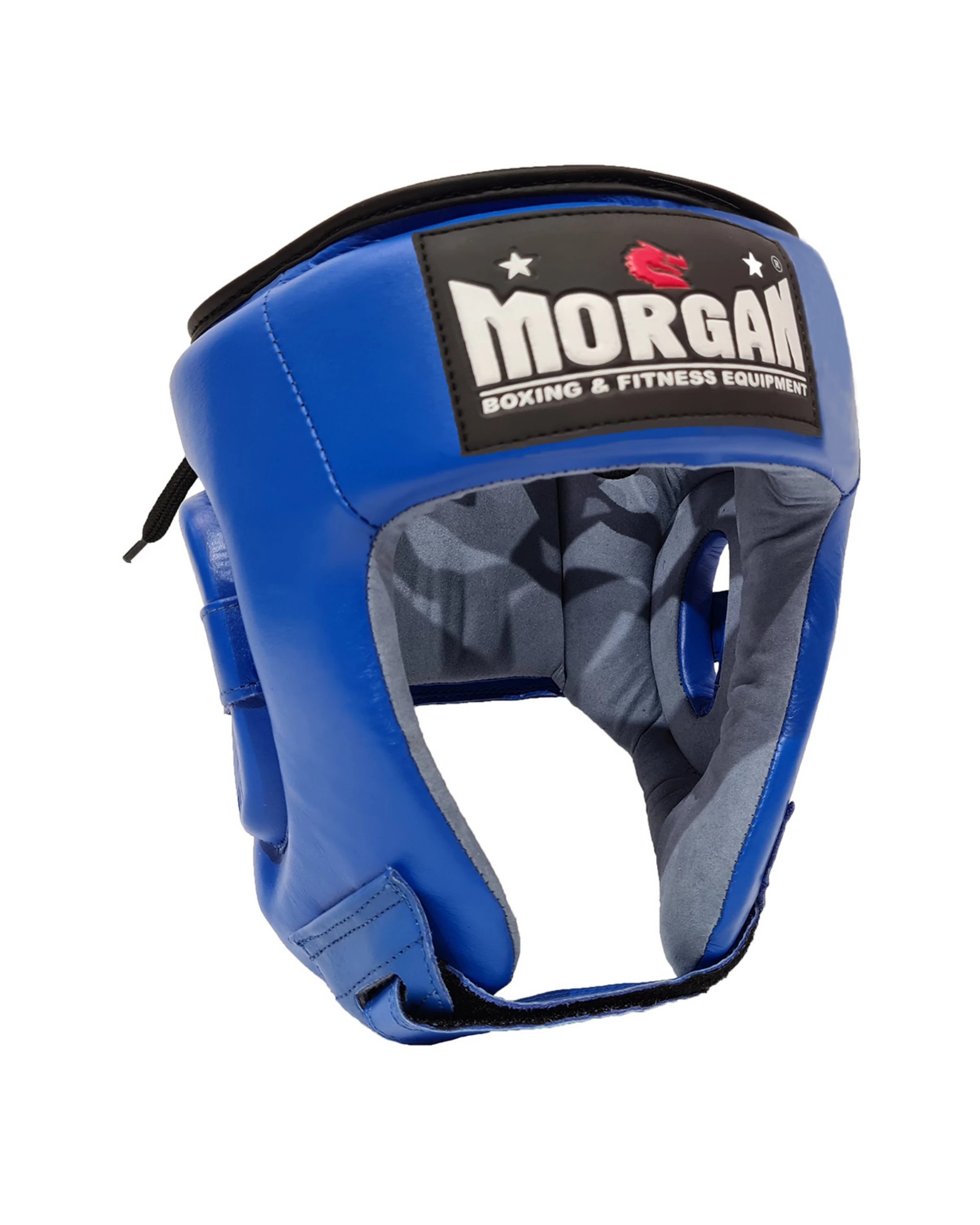1 Morgan Platinum Open Face Leather Head Guard Small - Blue, 1 of 5