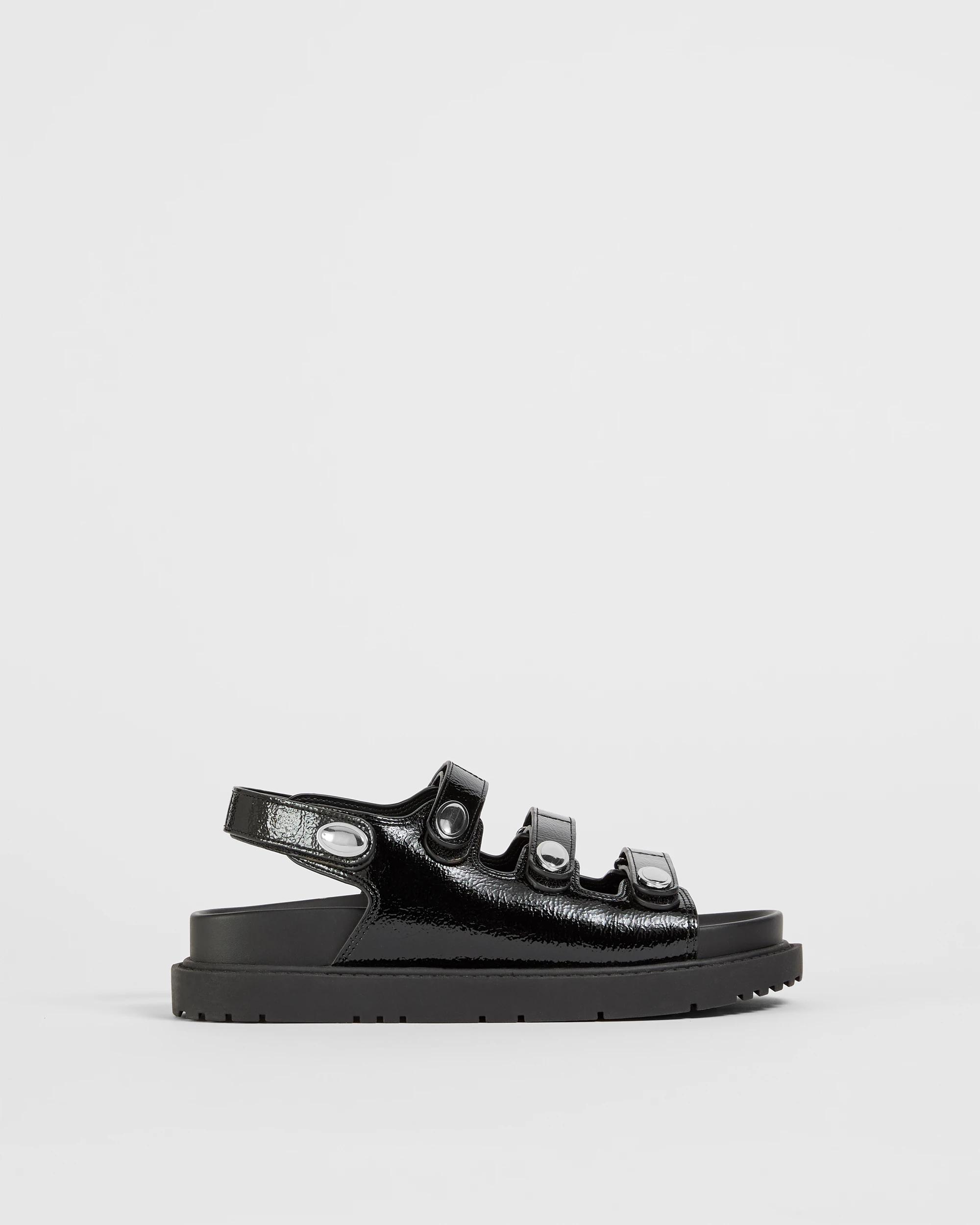 1 Target Woman Triple Strap Footbed Sandal - Katty BLACK CRINKLE, 1 of 3