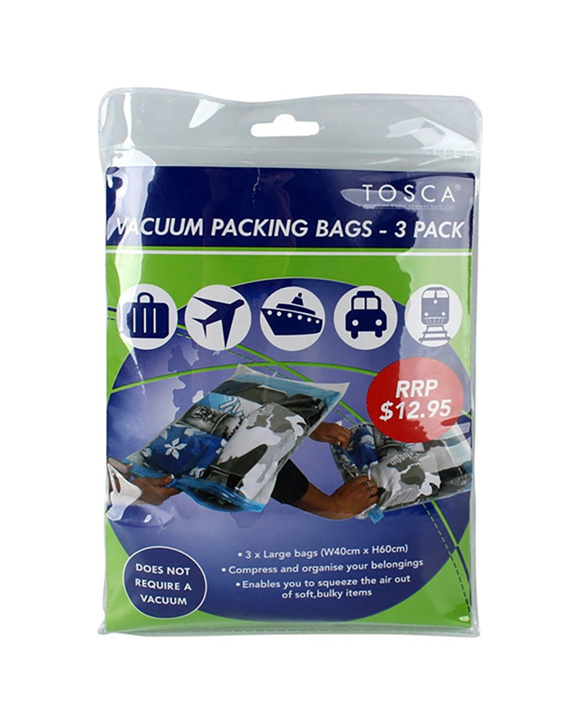 2 Tosca 2X 3Pc Vacuum Sealed Travel Compressed Packing Bags - Clear, 2 of 2