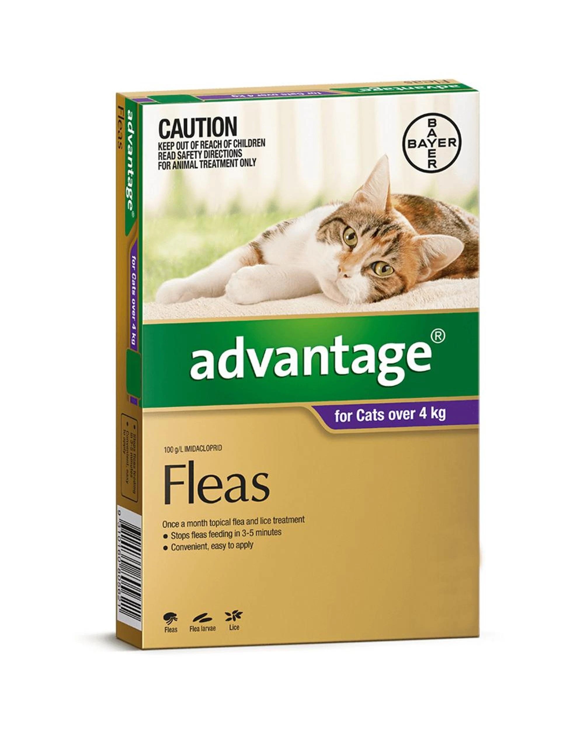1 Advantage Flea Treatment For Cats 4kg Purple 1 Pack, 1 of 2