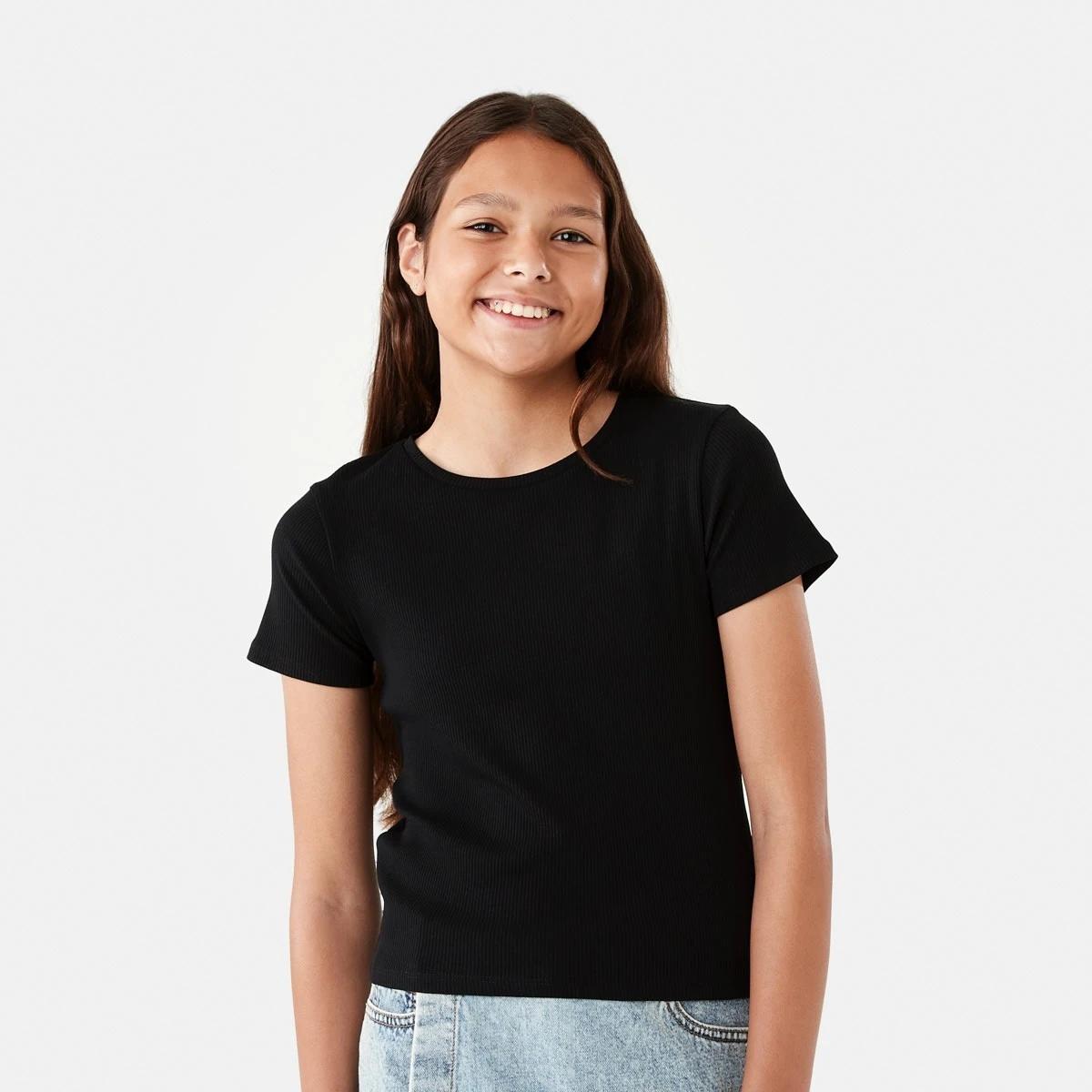 1 Short Sleeve Rib Top Black, 1 of 8