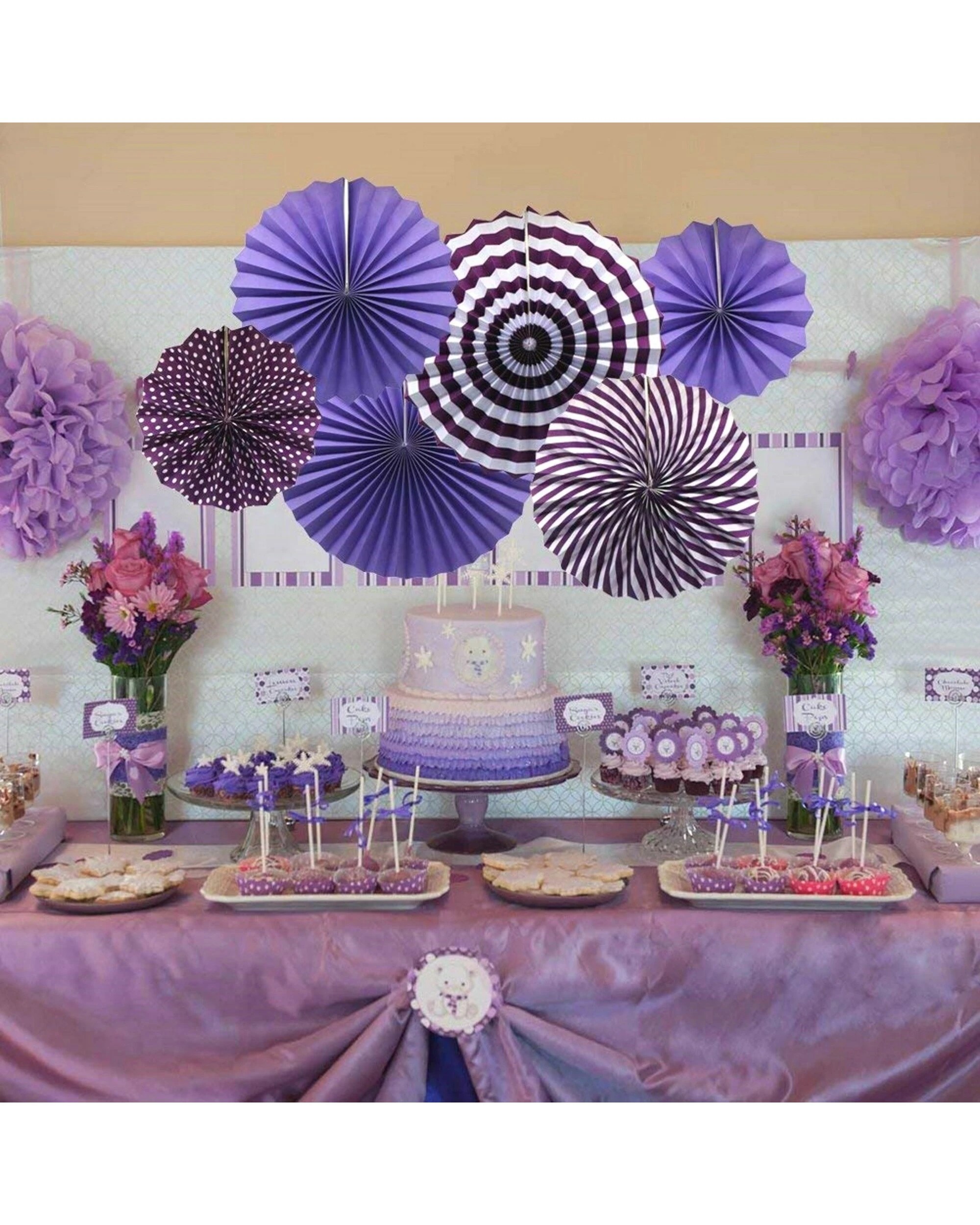 3 Partyrama Purple Paper Fan Decorations Pack of 6 - Purple, 3 of 3