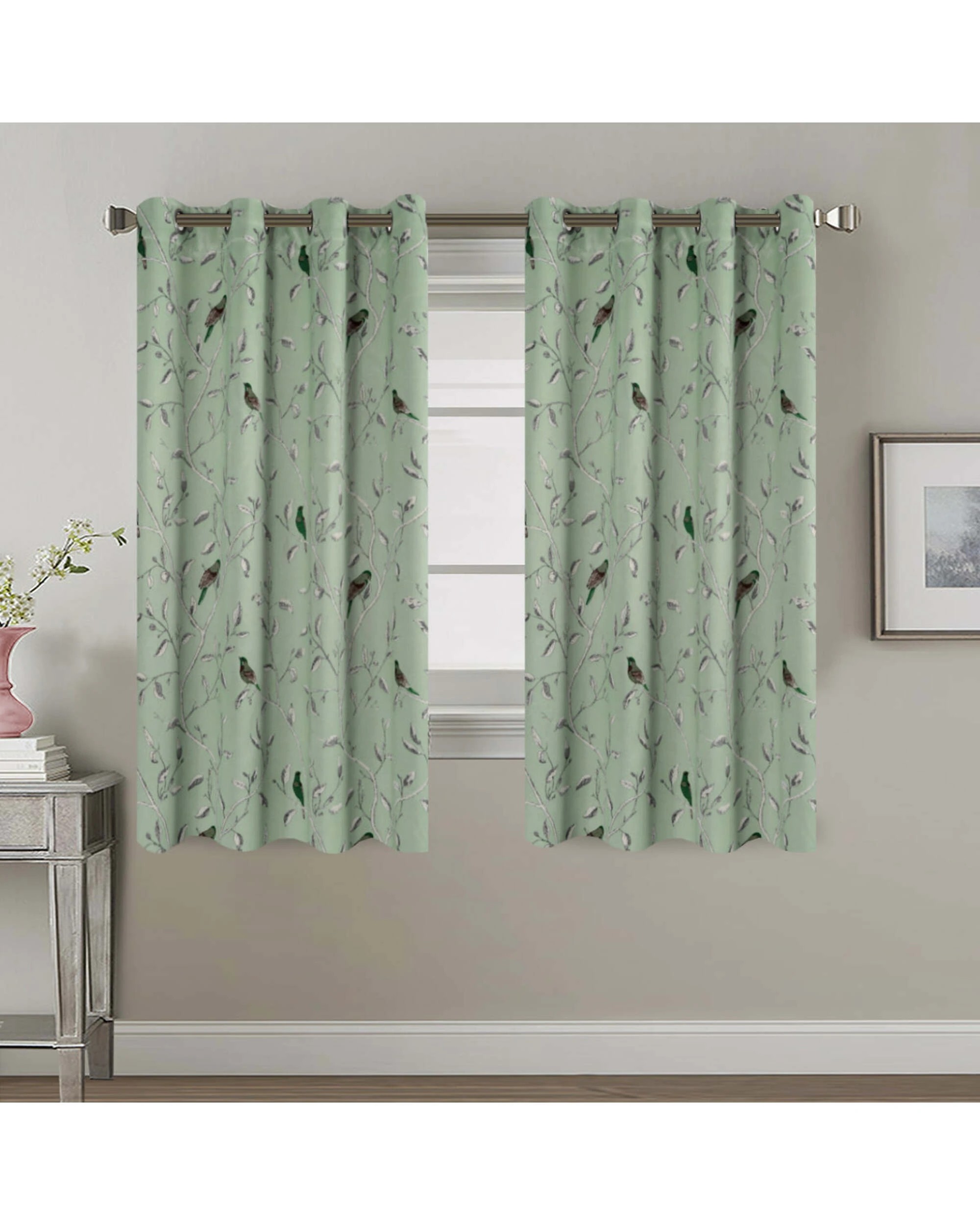 Smarcute Blockout Birds Rustic Grommet Curtain - 2X 132x160cm - Multi ...