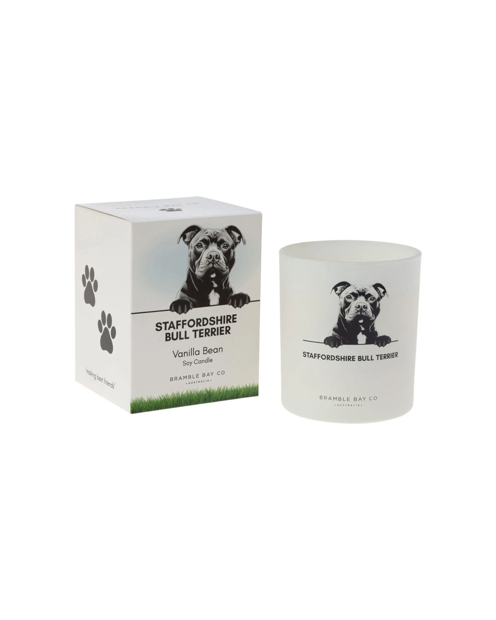 1 Bramble Bay Staffordshire Bull Terrier Scented Soy Candle Warm Vanilla Home Fragrance 300g - White, 1 of 2