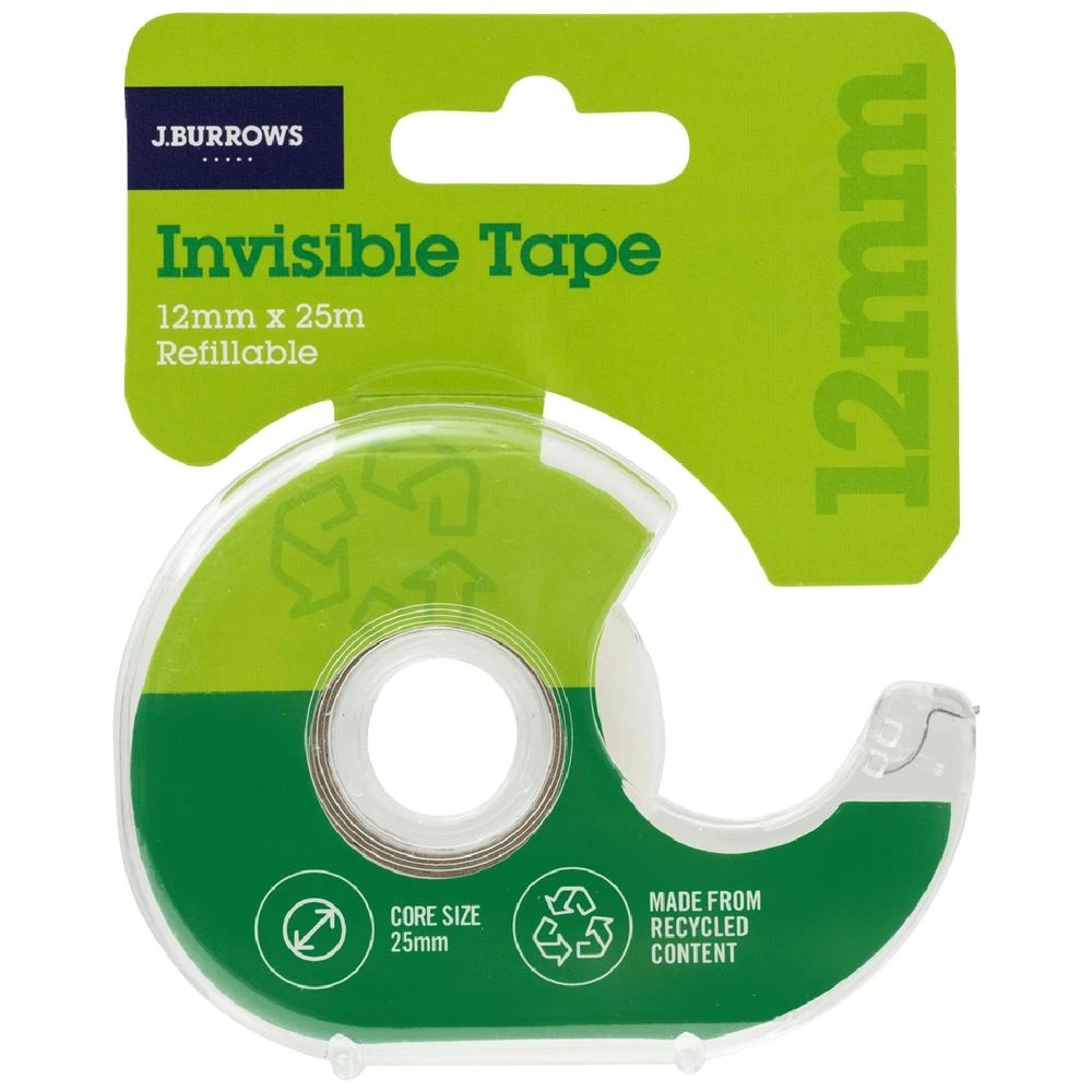 1 J.Burrows Recycled Invisible  Tape & Dispenser 12mm x 25m, 1 of 2