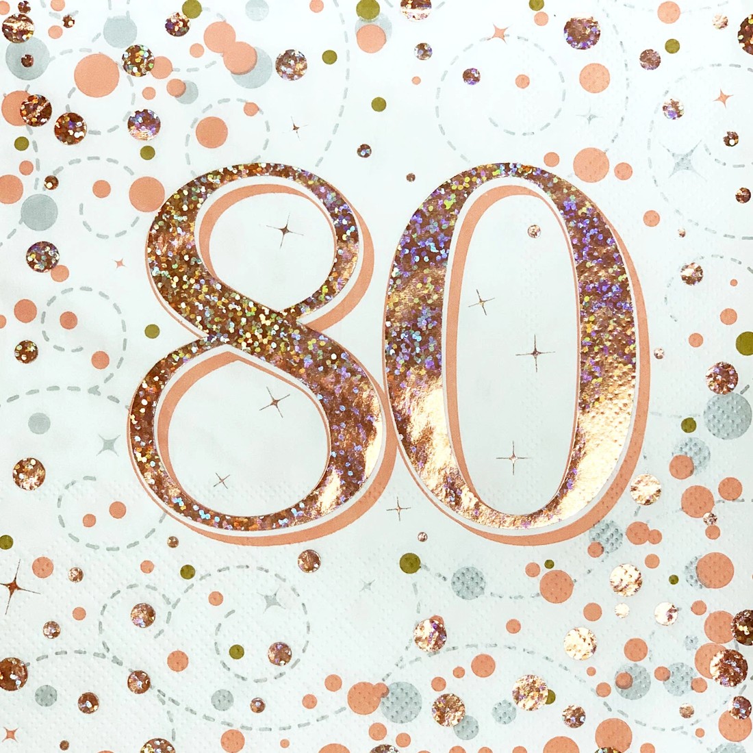 1 Alpen Sparkling Fizz Rose Gold 80th Holographic Large Napkins / Serviettes (Pack of 16), 1 of 1