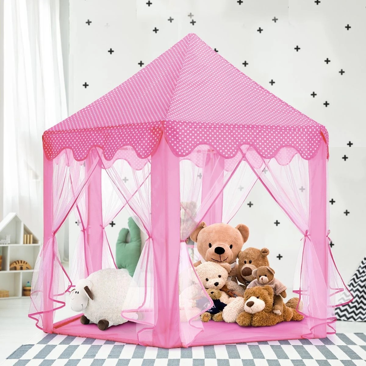 5 AUSWAY Kids Princess Castle Play Tent Hexagonal Play House, 5 of 10