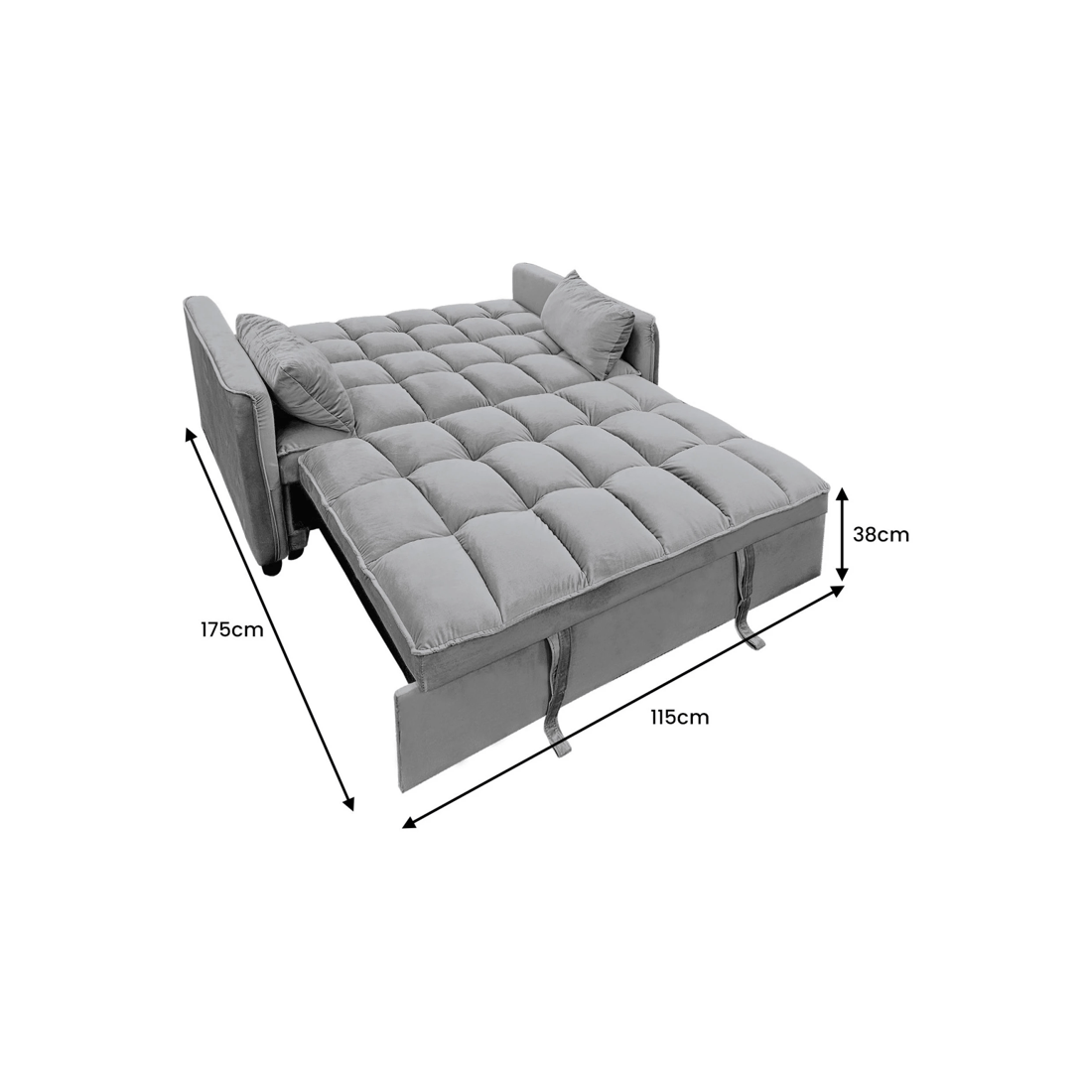 4 Sarantino Quincy 2-seater Velvet Sofa Bed In Dark Grey With Wooden Frame And Tufted Design, 4 of 9